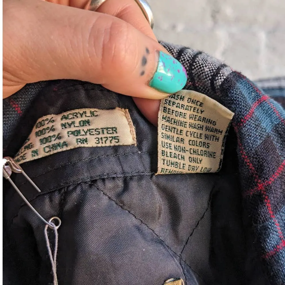 90s Vintage Forest Green Grunge Thermal Flannel Barn Coat Oversize Plaid Shacket