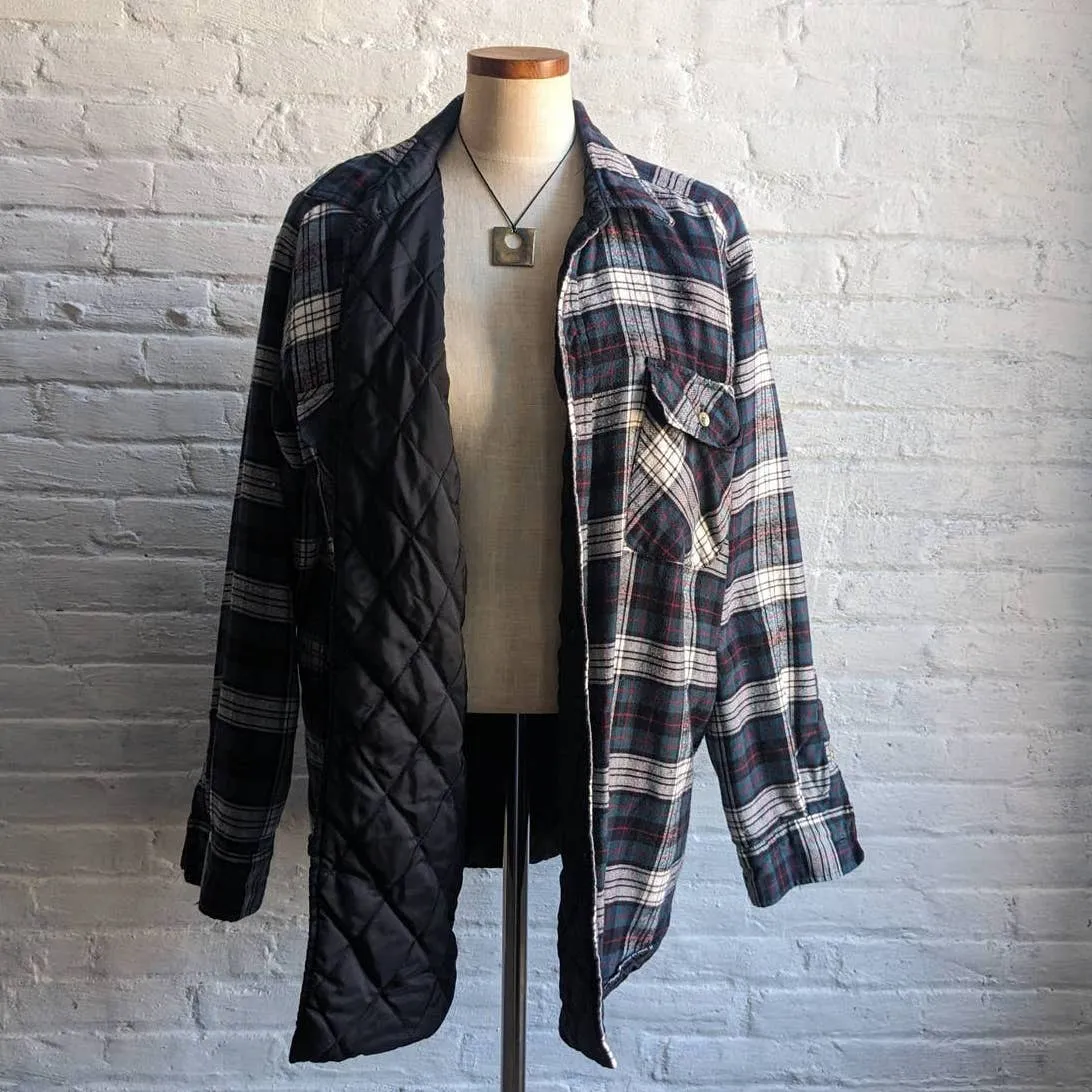 90s Vintage Forest Green Grunge Thermal Flannel Barn Coat Oversize Plaid Shacket
