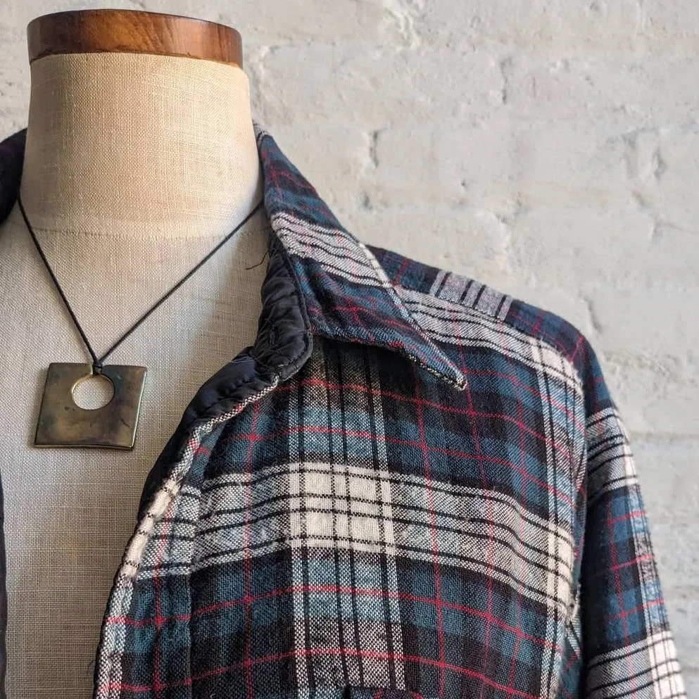 90s Vintage Forest Green Grunge Thermal Flannel Barn Coat Oversize Plaid Shacket