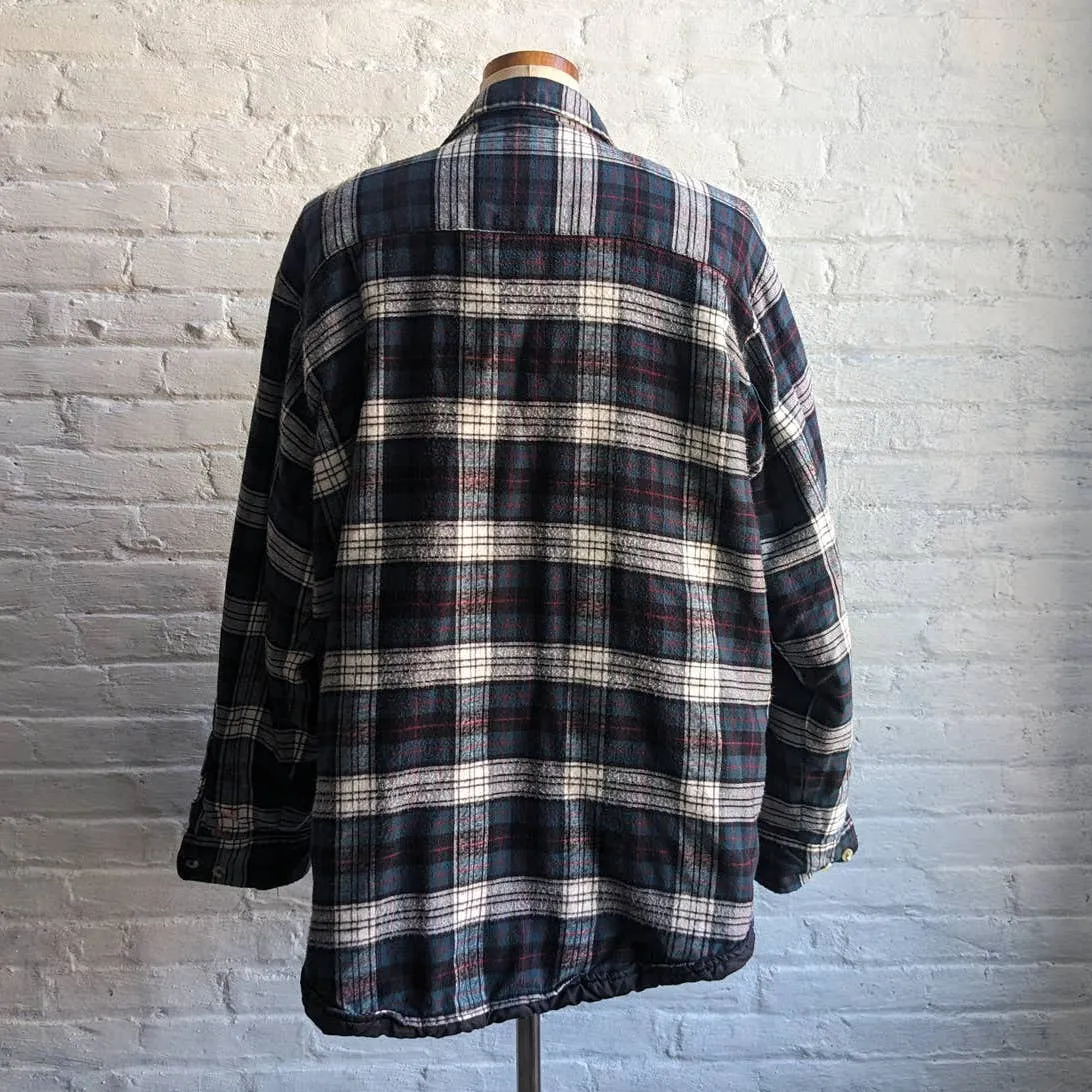 90s Vintage Forest Green Grunge Thermal Flannel Barn Coat Oversize Plaid Shacket