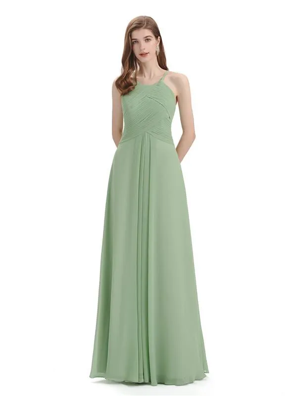 A-line Chiffon Floor-Length Long Bridesmaid Dresses