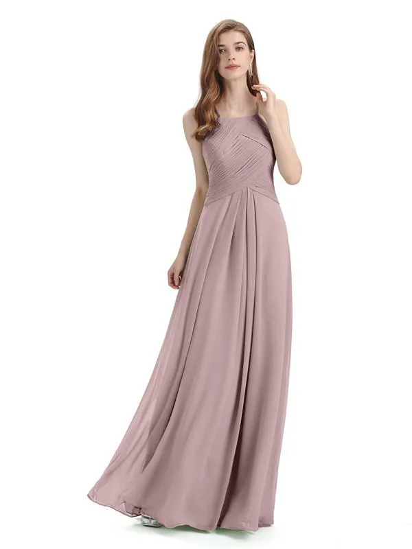 A-line Chiffon Floor-Length Long Bridesmaid Dresses