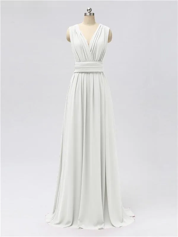 A-line Convertable V Neck Floor Length Jersey Bridesmaid Dresses