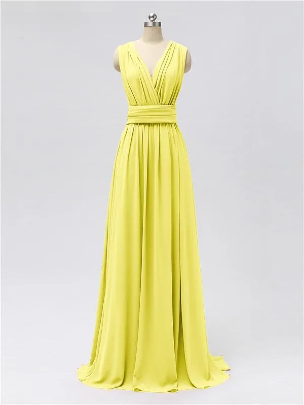 A-line Convertable V Neck Floor Length Jersey Bridesmaid Dresses
