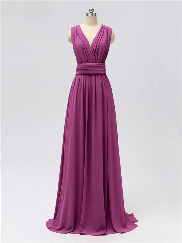 A-line Convertable V Neck Floor Length Jersey Bridesmaid Dresses