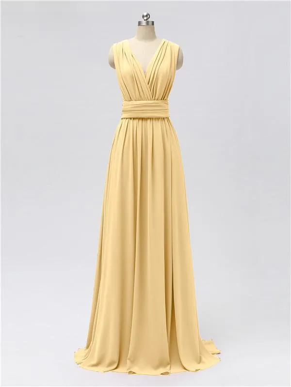 A-line Convertable V Neck Floor Length Jersey Bridesmaid Dresses
