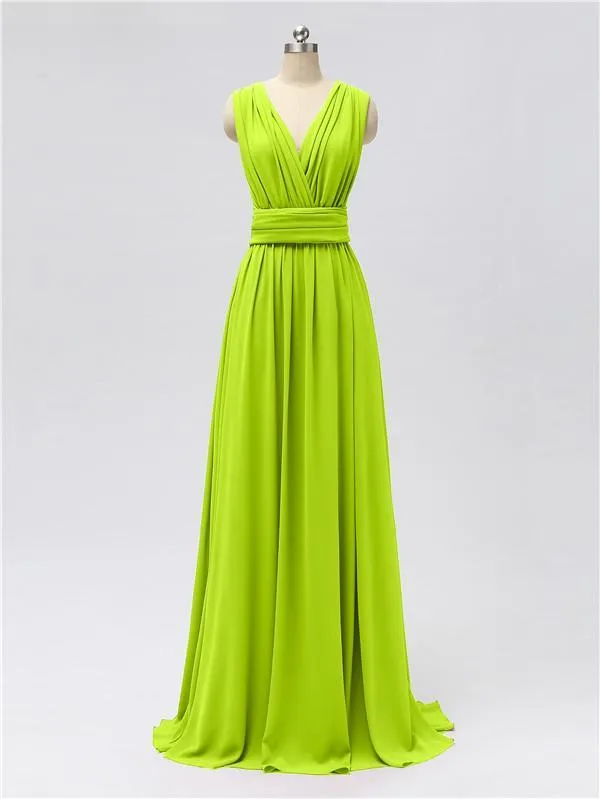 A-line Convertable V Neck Floor Length Jersey Bridesmaid Dresses
