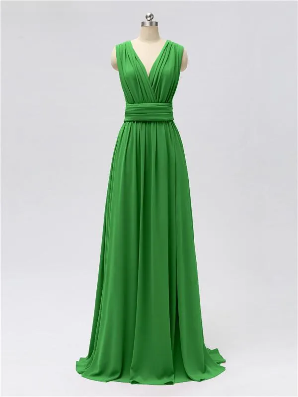 A-line Convertable V Neck Floor Length Jersey Bridesmaid Dresses