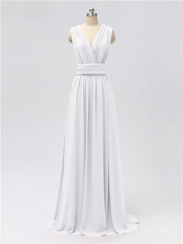 A-line Convertable V Neck Floor Length Jersey Bridesmaid Dresses