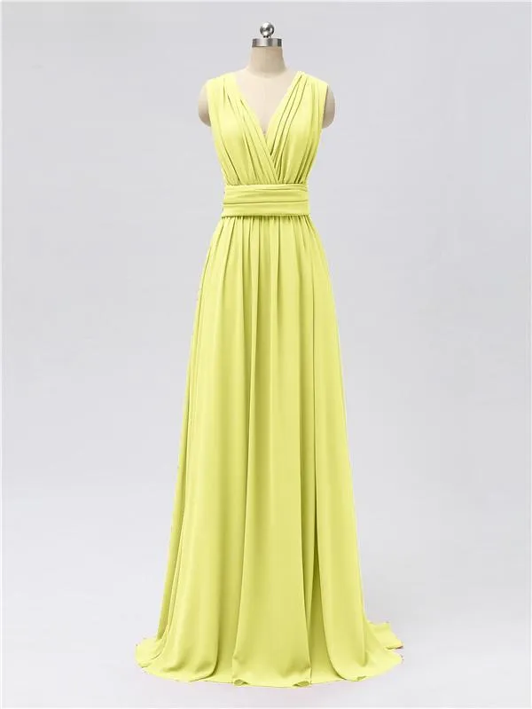 A-line Convertable V Neck Floor Length Jersey Bridesmaid Dresses