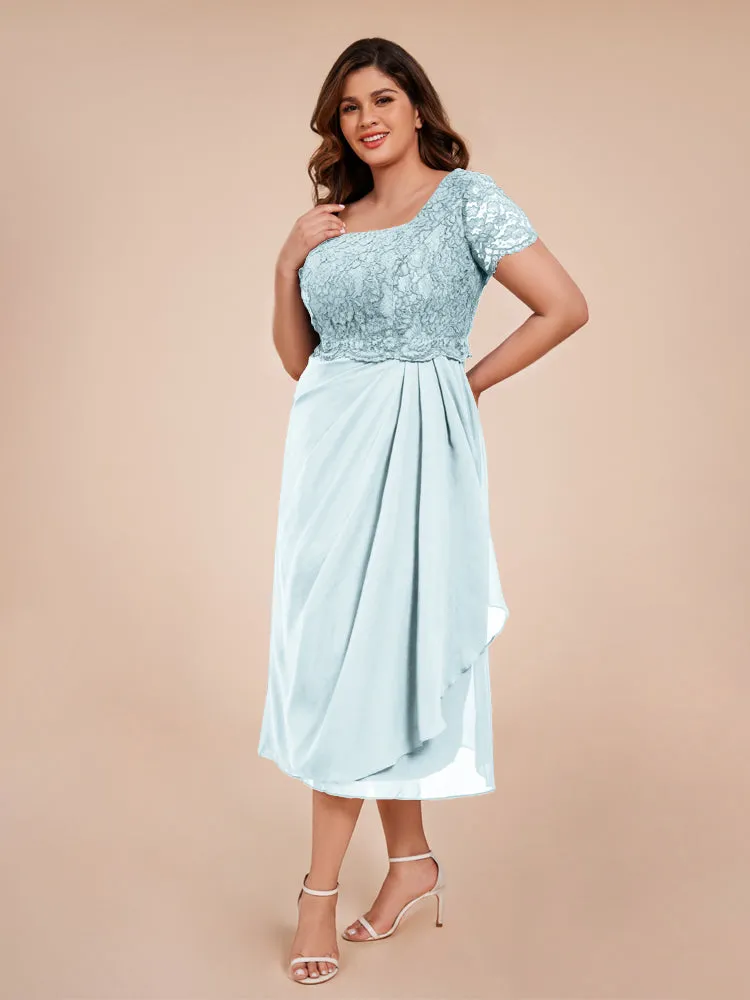 A-Line Lace Bodice Tea-Length Chiffon Mother Of The Bride Dress