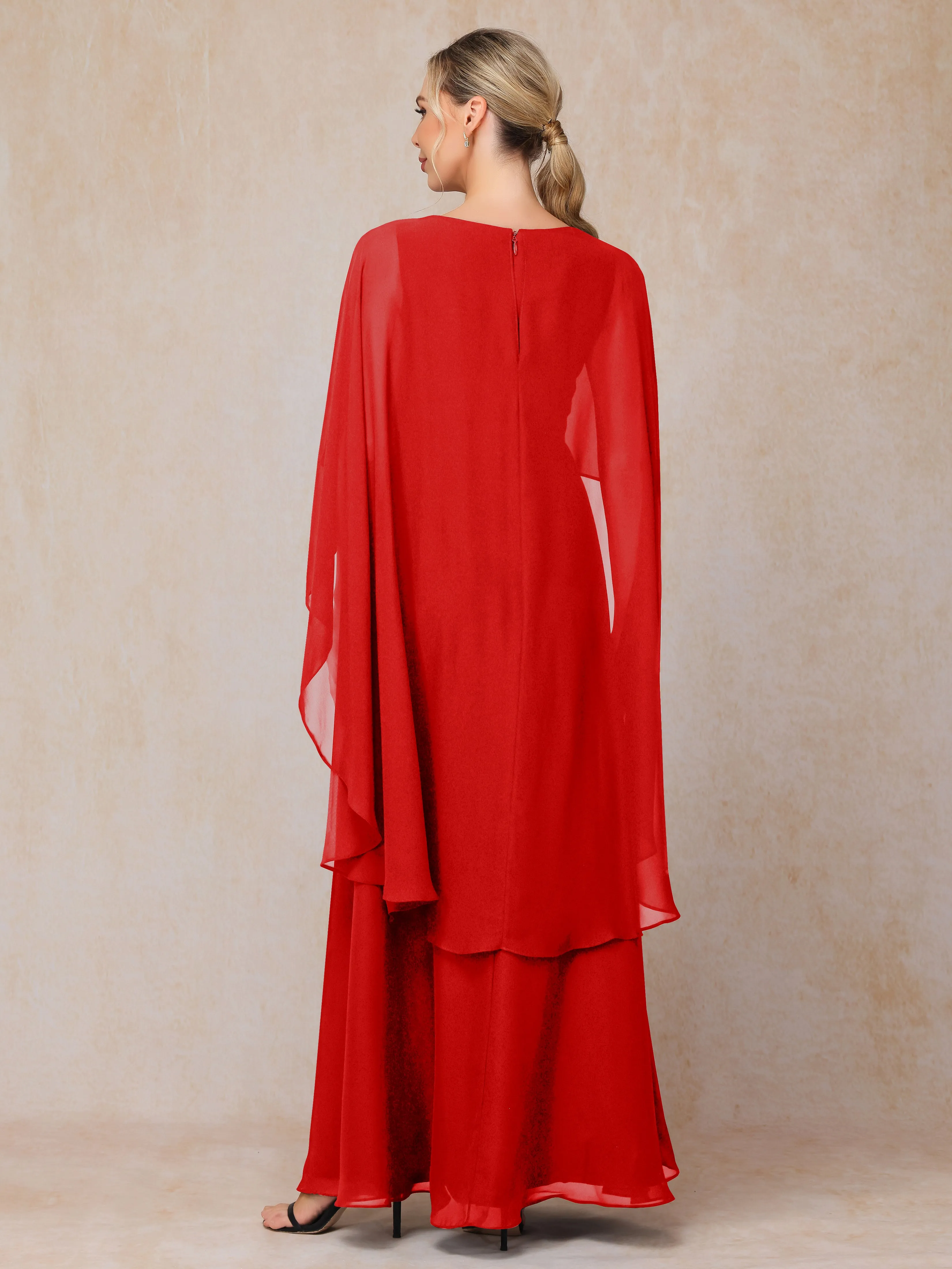 A-line Scoop Long Chiffon Mother of the Bride Dress With Beading Pleated
