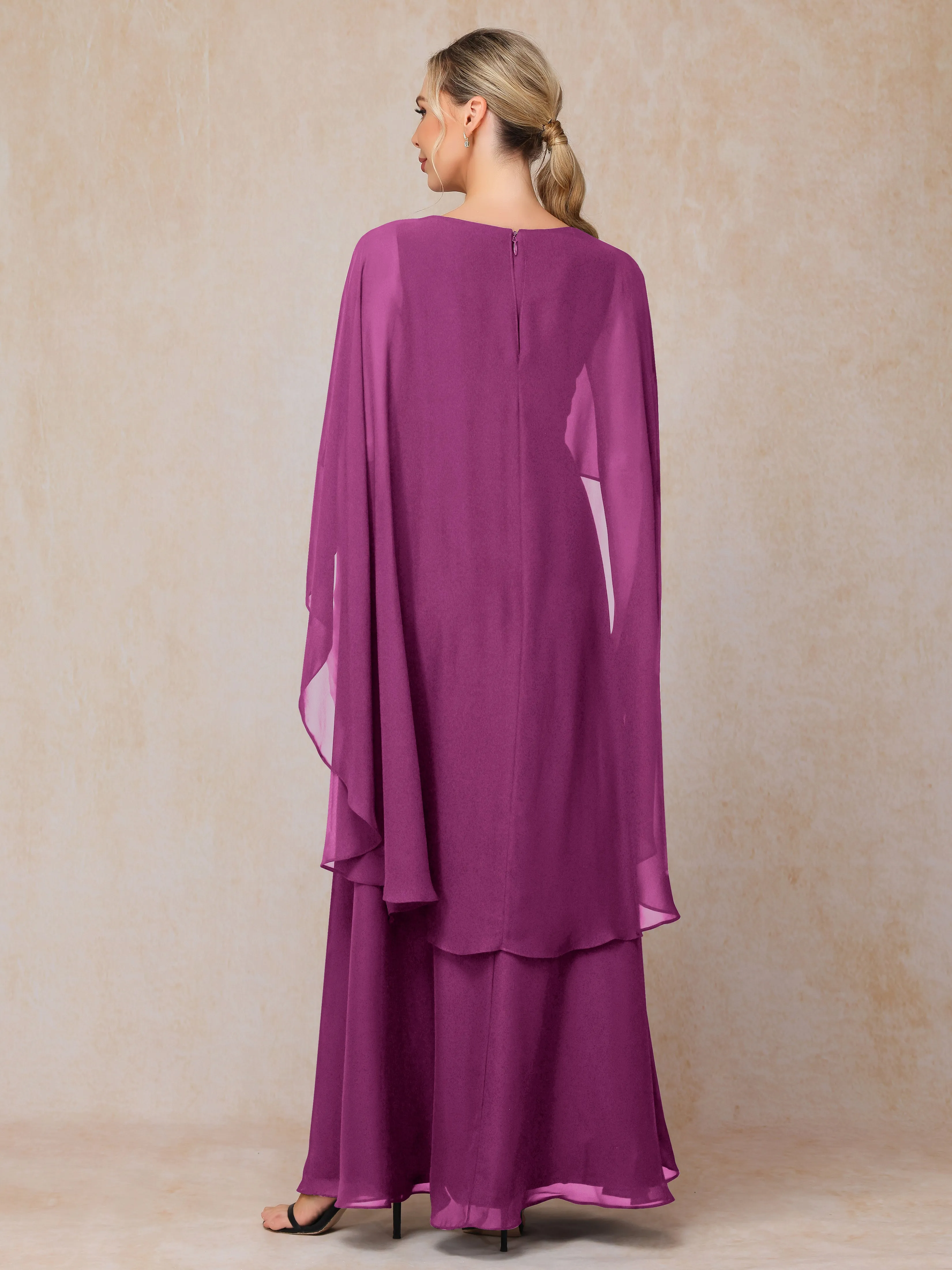 A-line Scoop Long Chiffon Mother of the Bride Dress With Beading Pleated