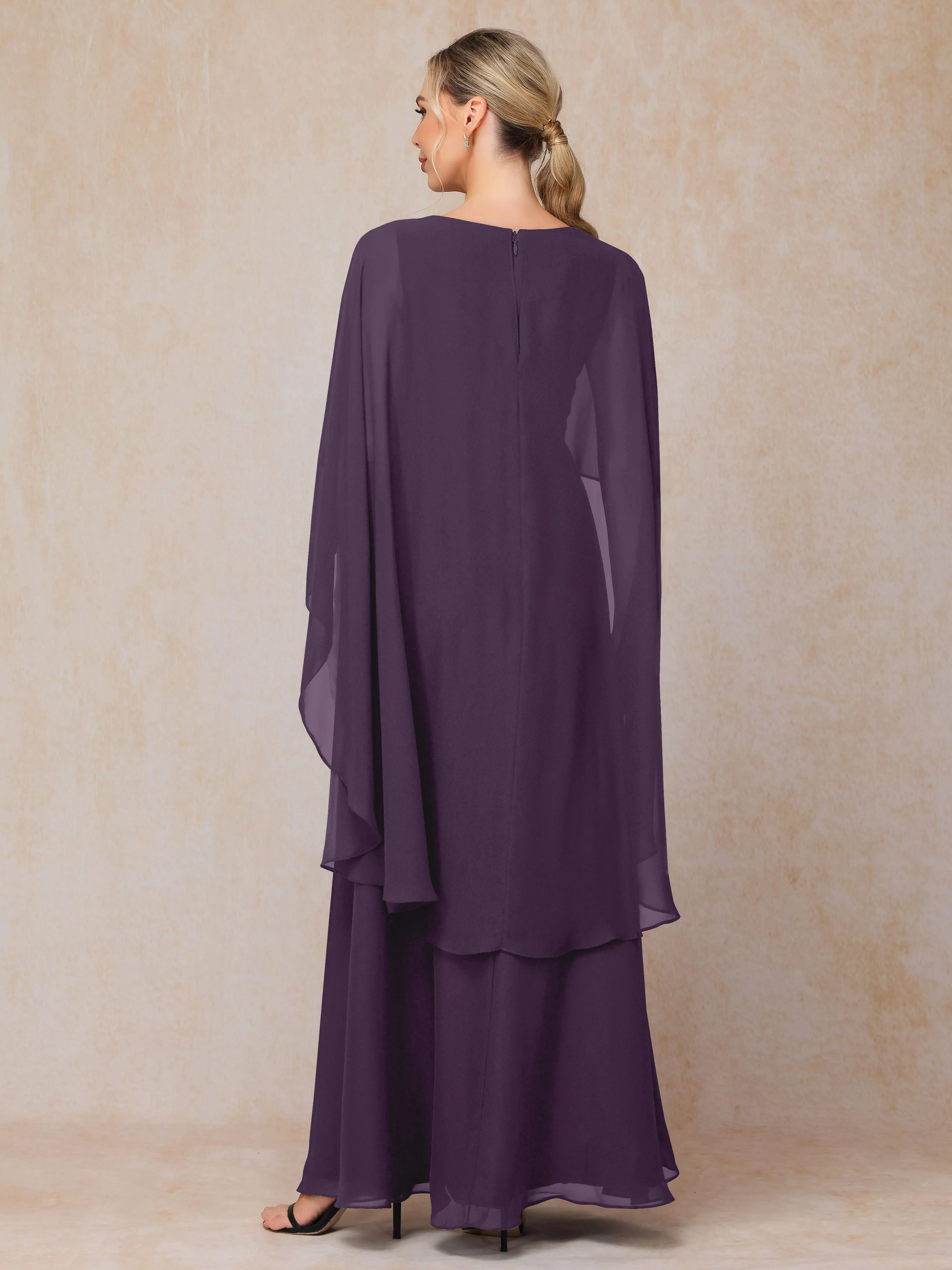 A-line Scoop Long Chiffon Mother of the Bride Dress With Beading Pleated