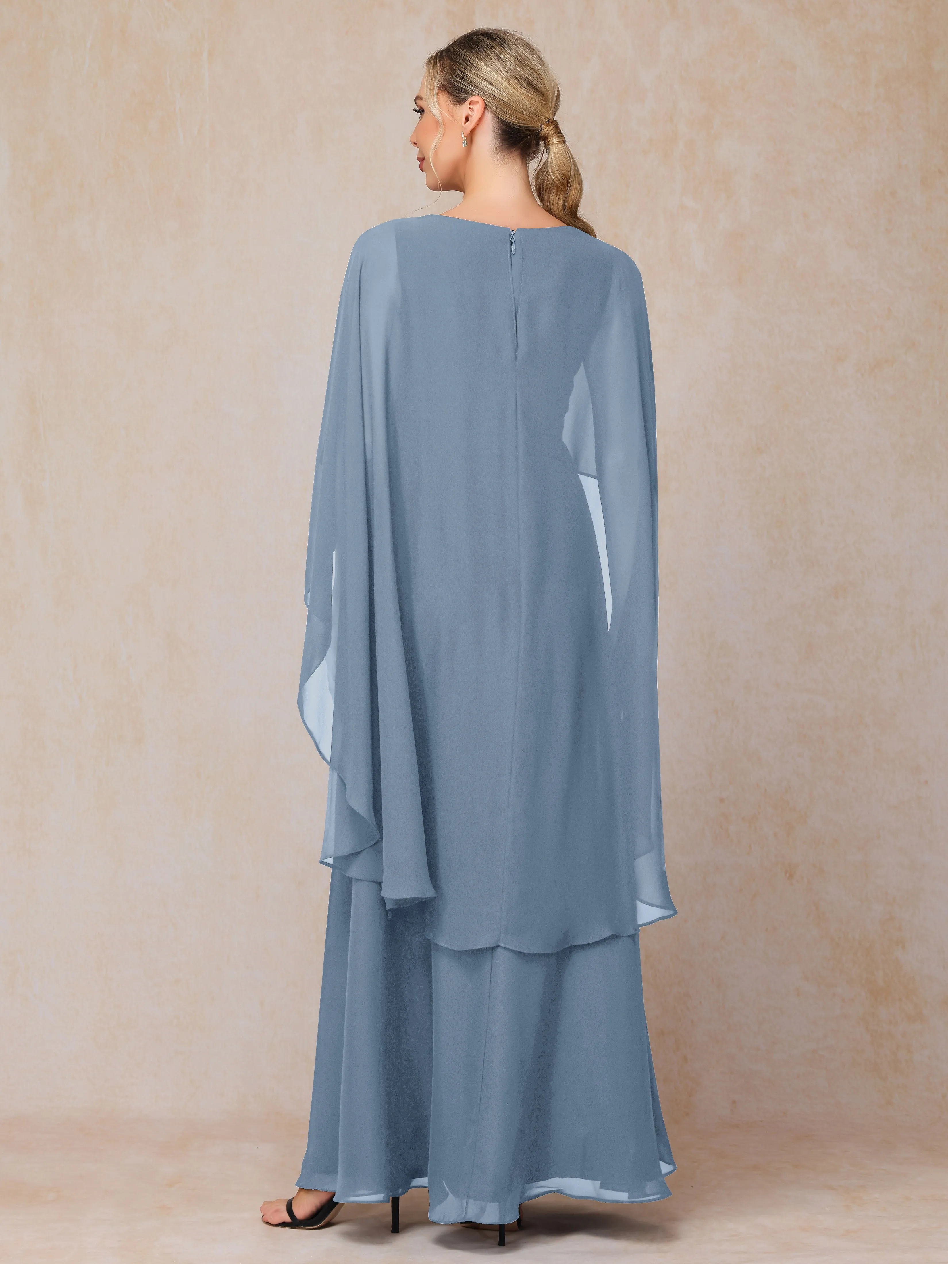 A-line Scoop Long Chiffon Mother of the Bride Dress With Beading Pleated