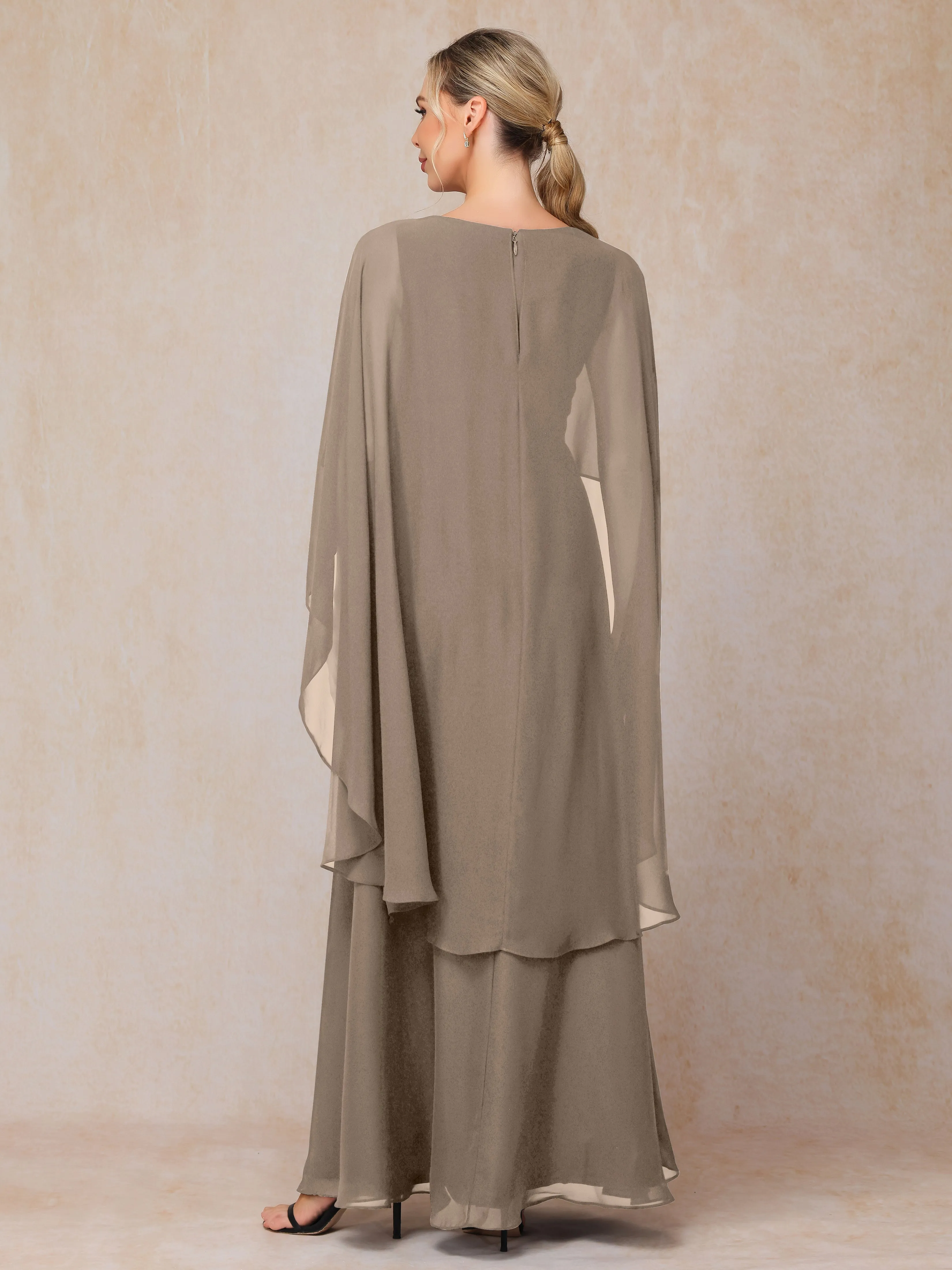 A-line Scoop Long Chiffon Mother of the Bride Dress With Beading Pleated