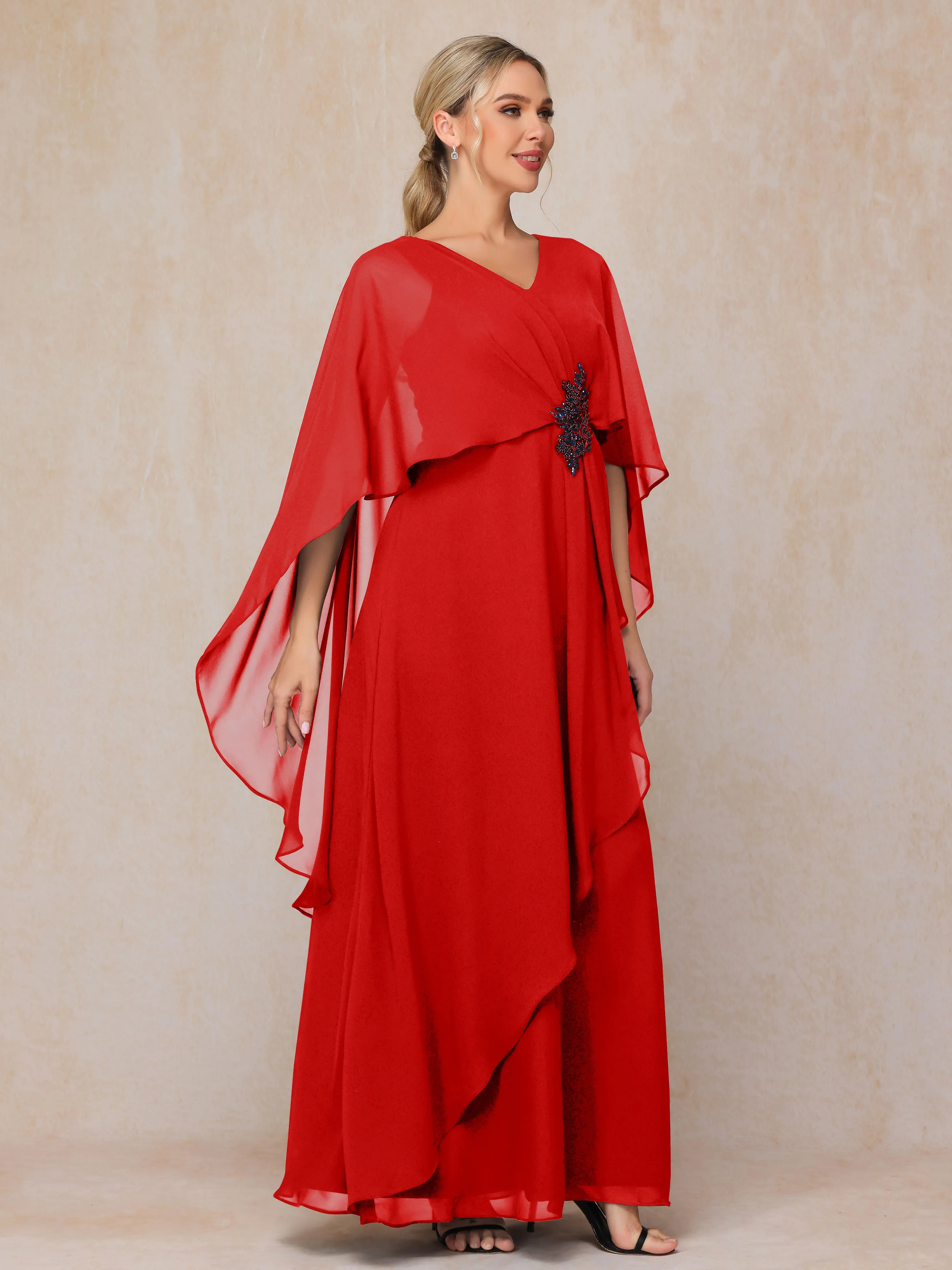 A-line Scoop Long Chiffon Mother of the Bride Dress With Beading Pleated