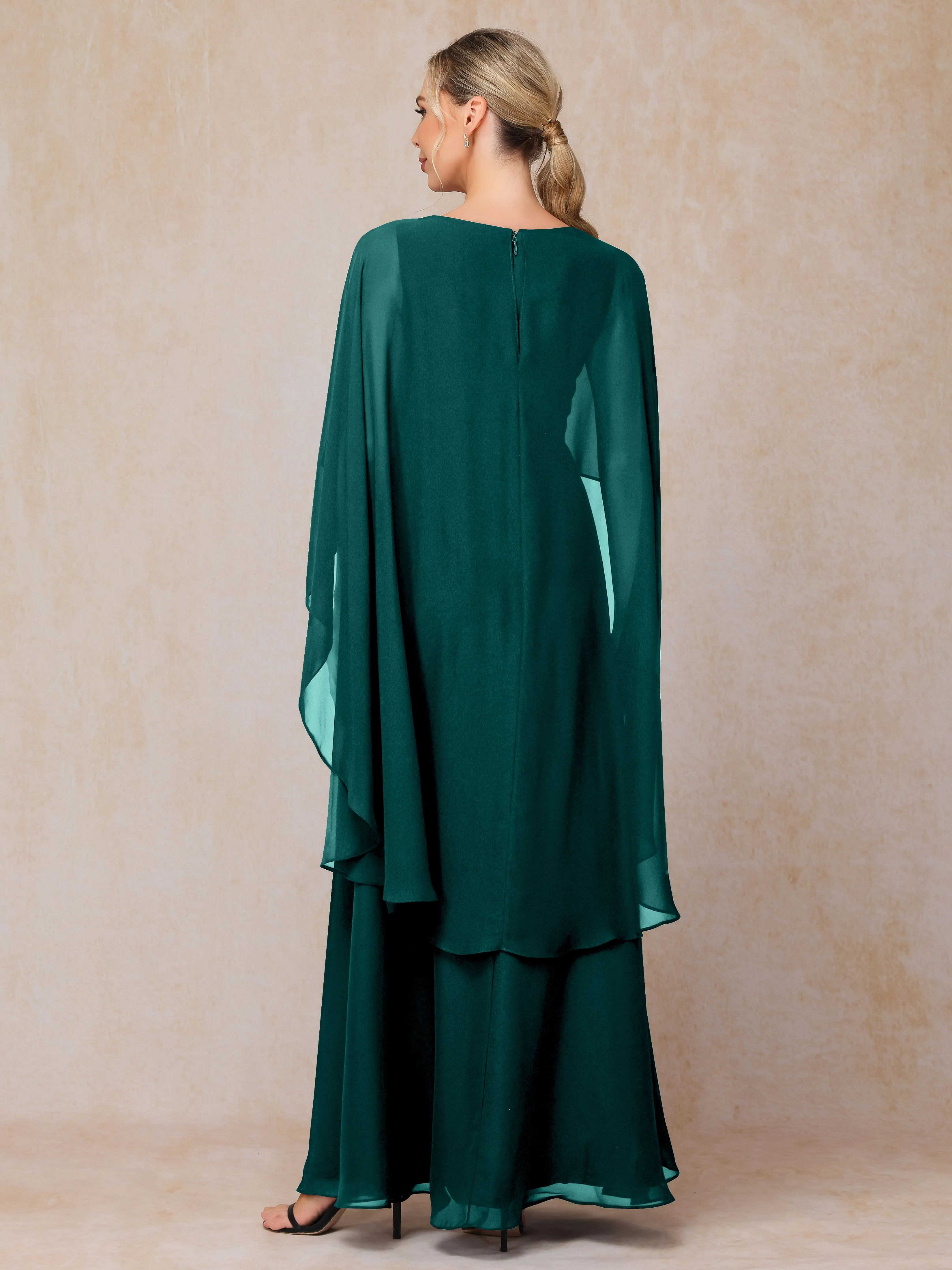 A-line Scoop Long Chiffon Mother of the Bride Dress With Beading Pleated