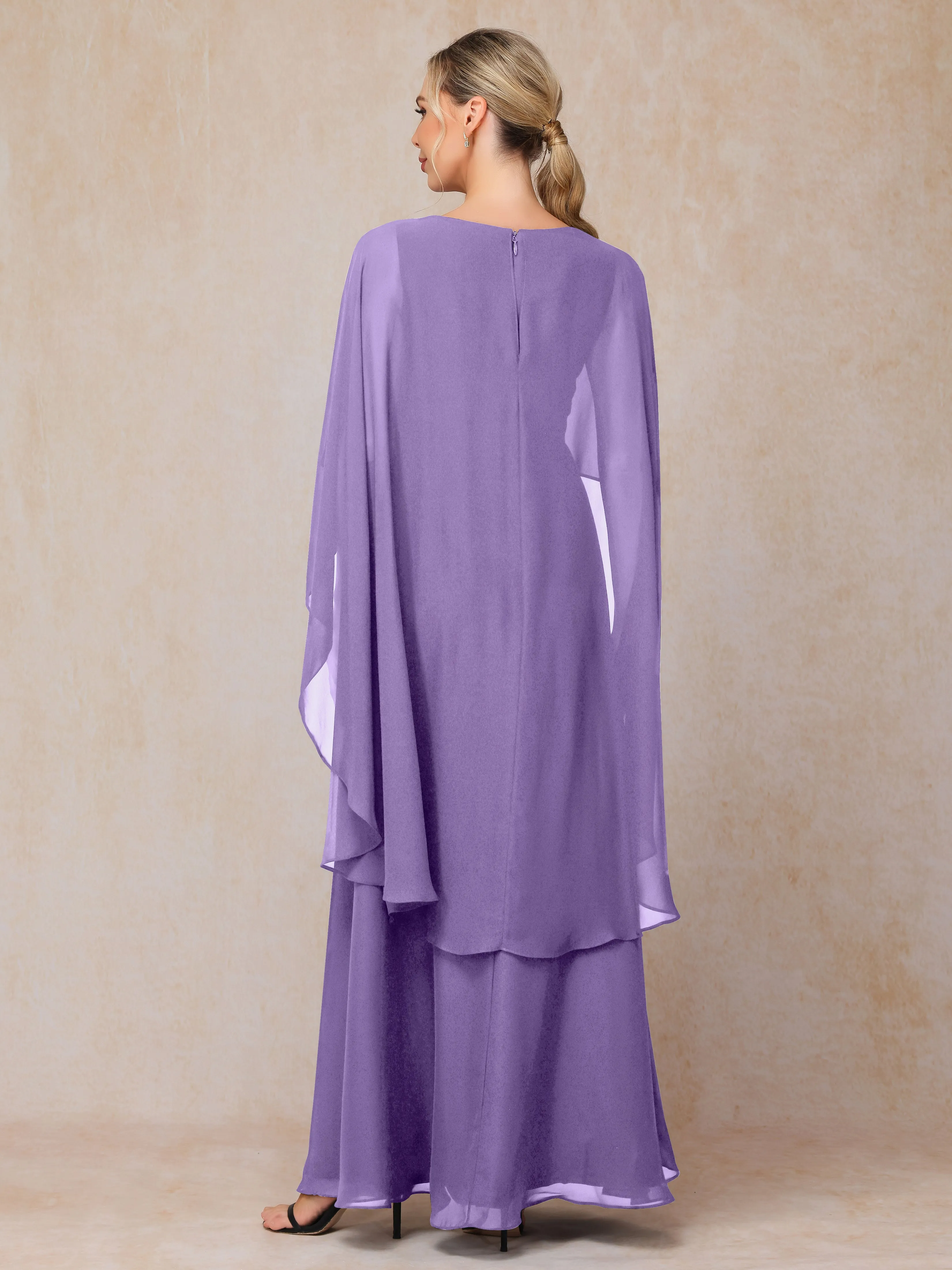 A-line Scoop Long Chiffon Mother of the Bride Dress With Beading Pleated