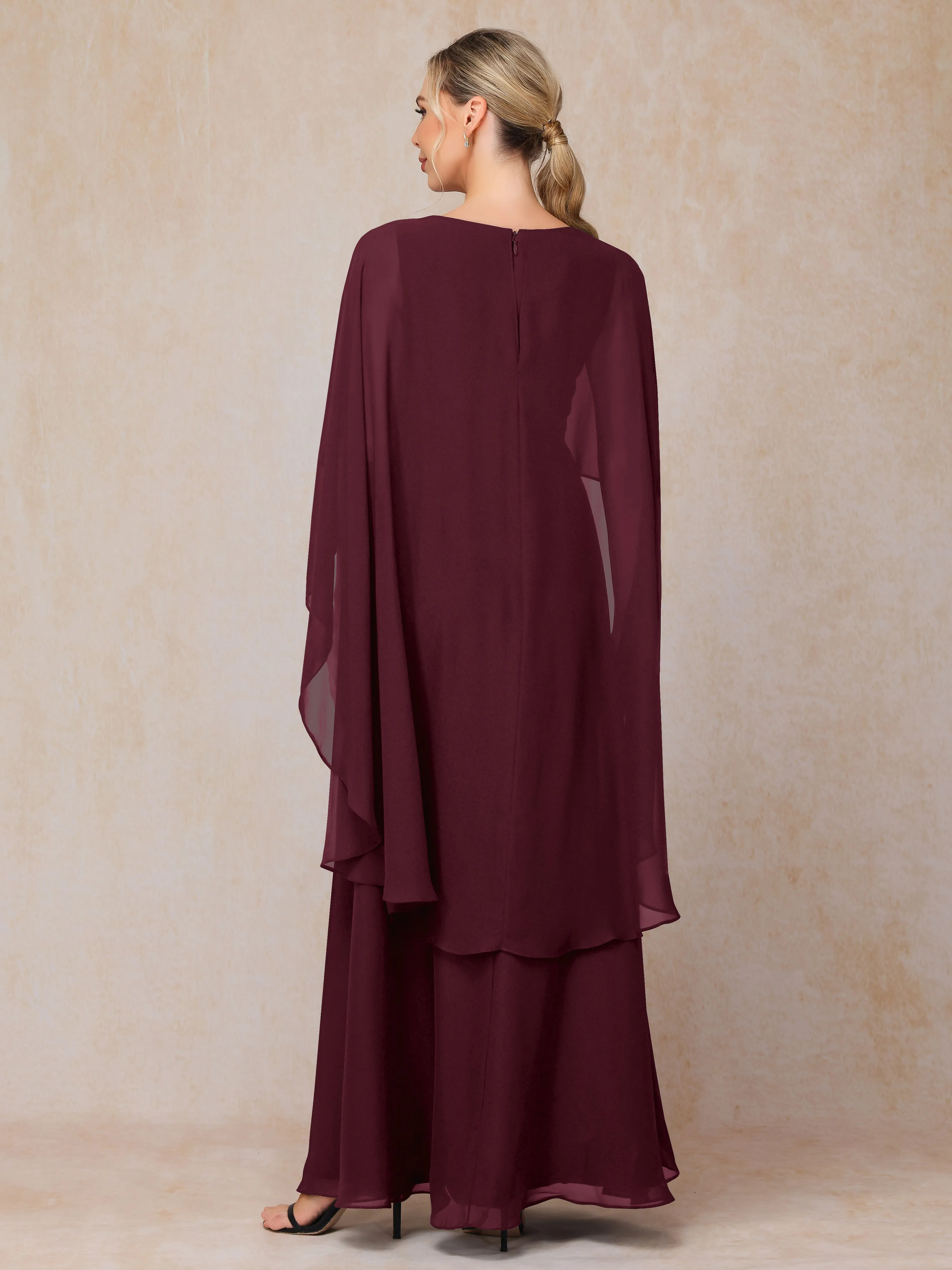 A-line Scoop Long Chiffon Mother of the Bride Dress With Beading Pleated