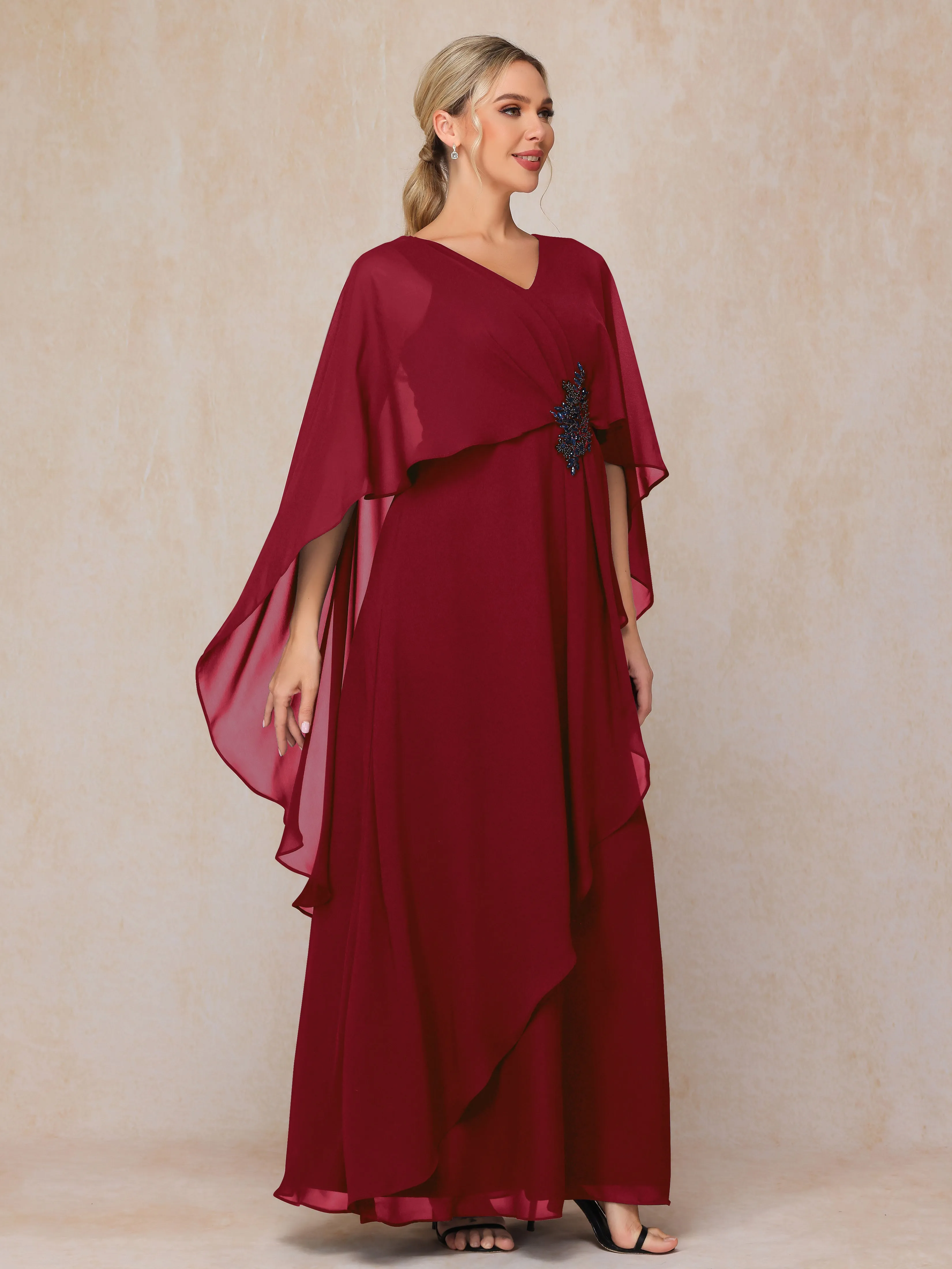 A-line Scoop Long Chiffon Mother of the Bride Dress With Beading Pleated