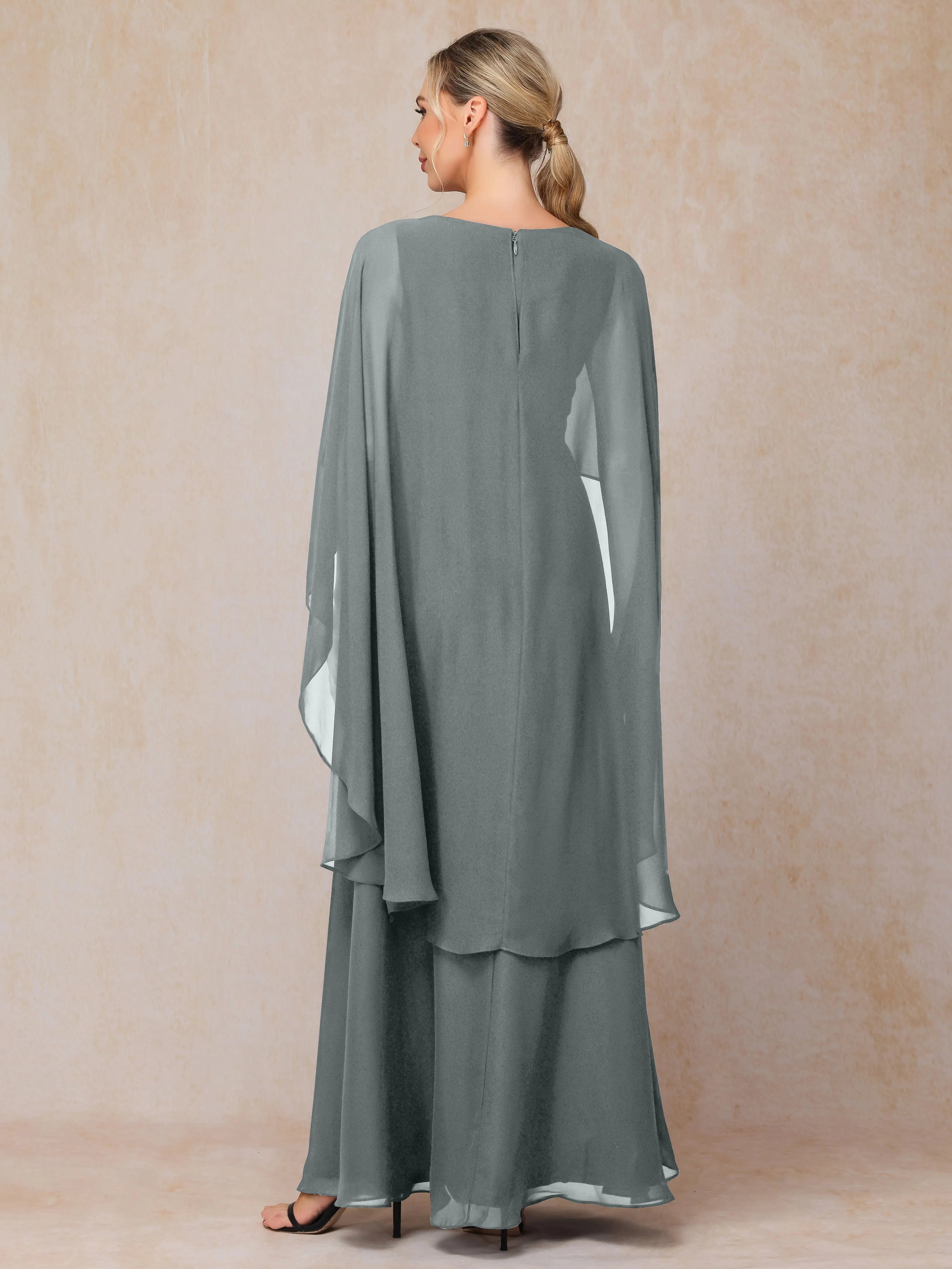 A-line Scoop Long Chiffon Mother of the Bride Dress With Beading Pleated