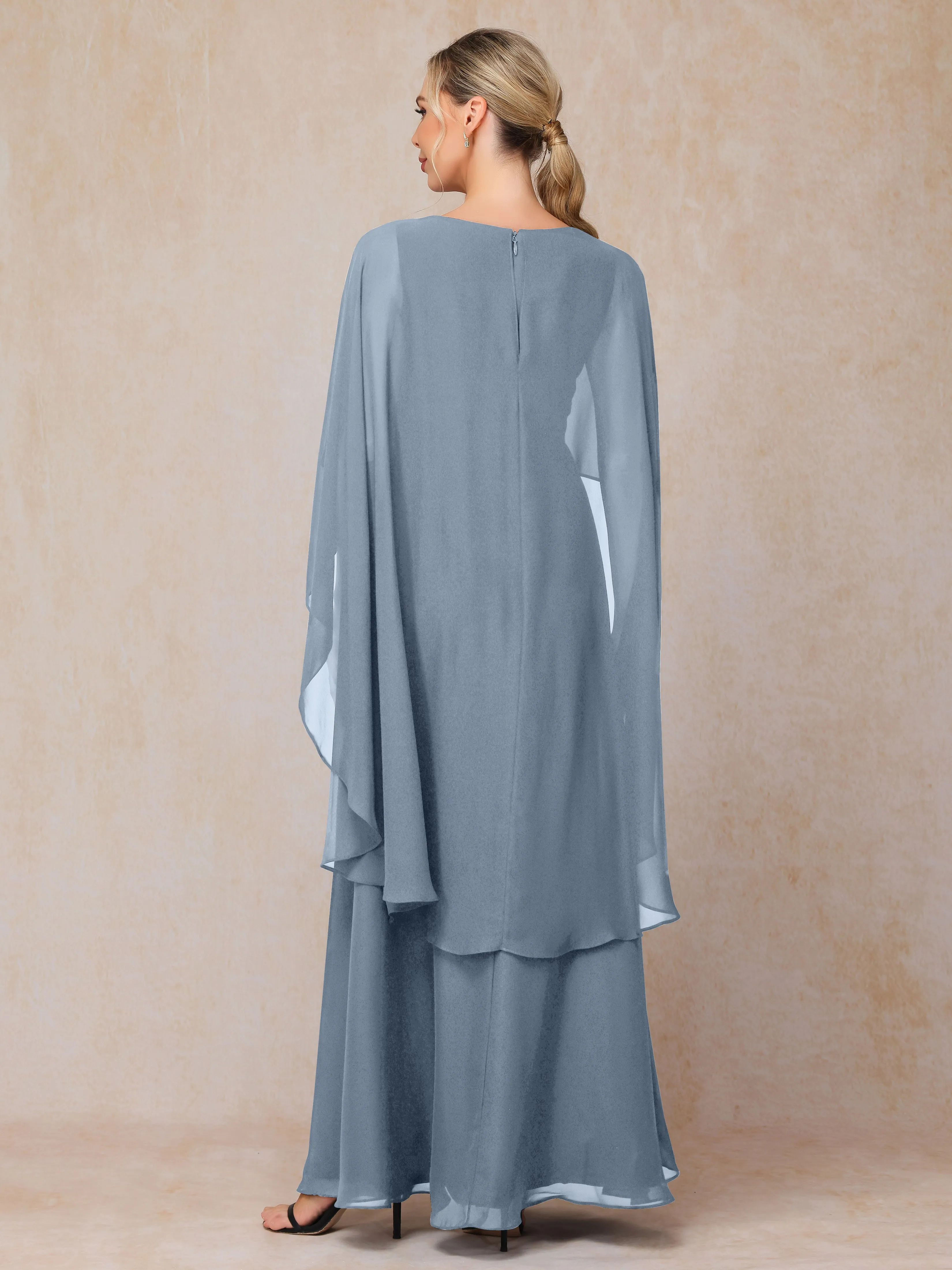 A-line Scoop Long Chiffon Mother of the Bride Dress With Beading Pleated