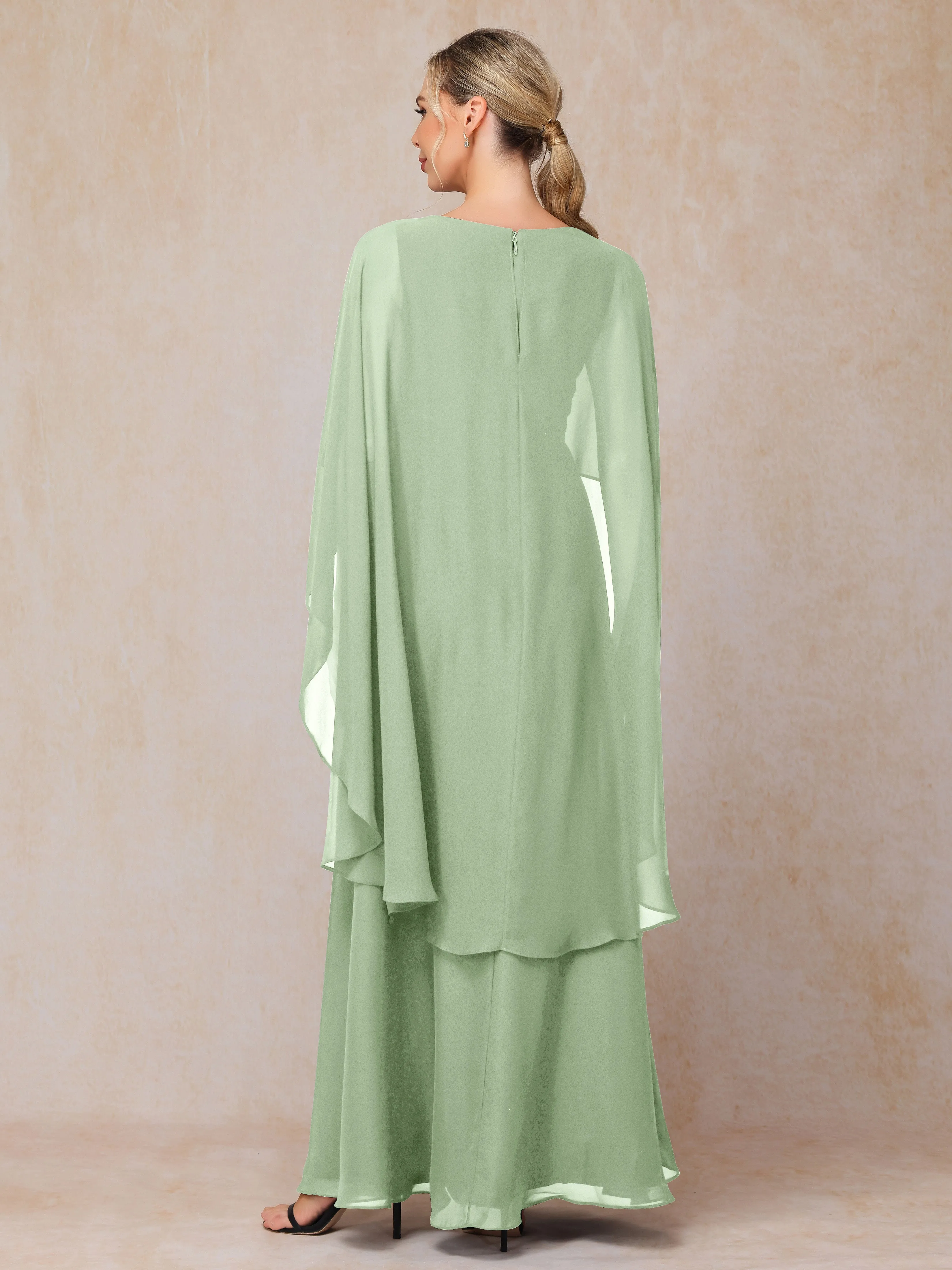 A-line Scoop Long Chiffon Mother of the Bride Dress With Beading Pleated