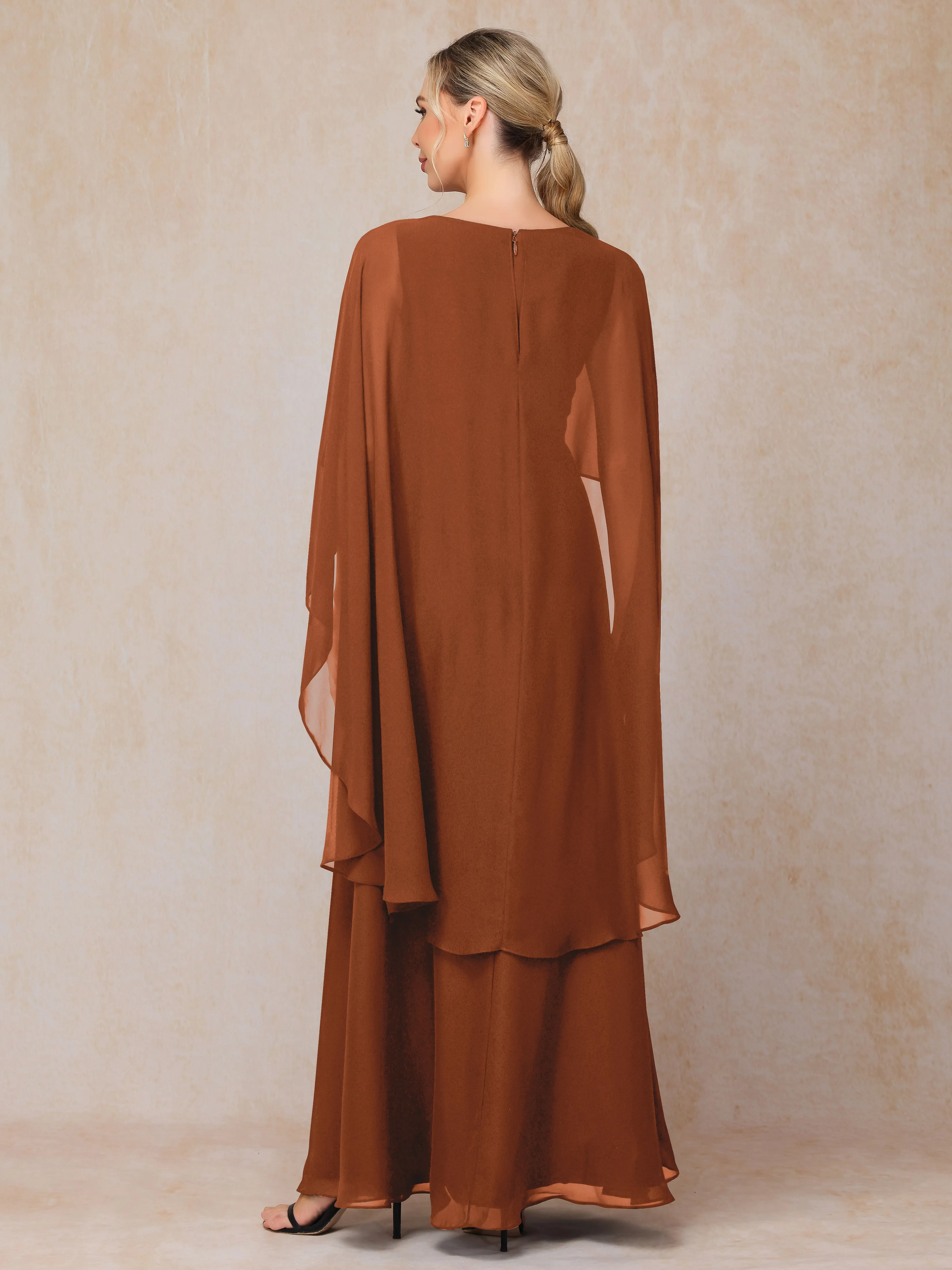 A-line Scoop Long Chiffon Mother of the Bride Dress With Beading Pleated
