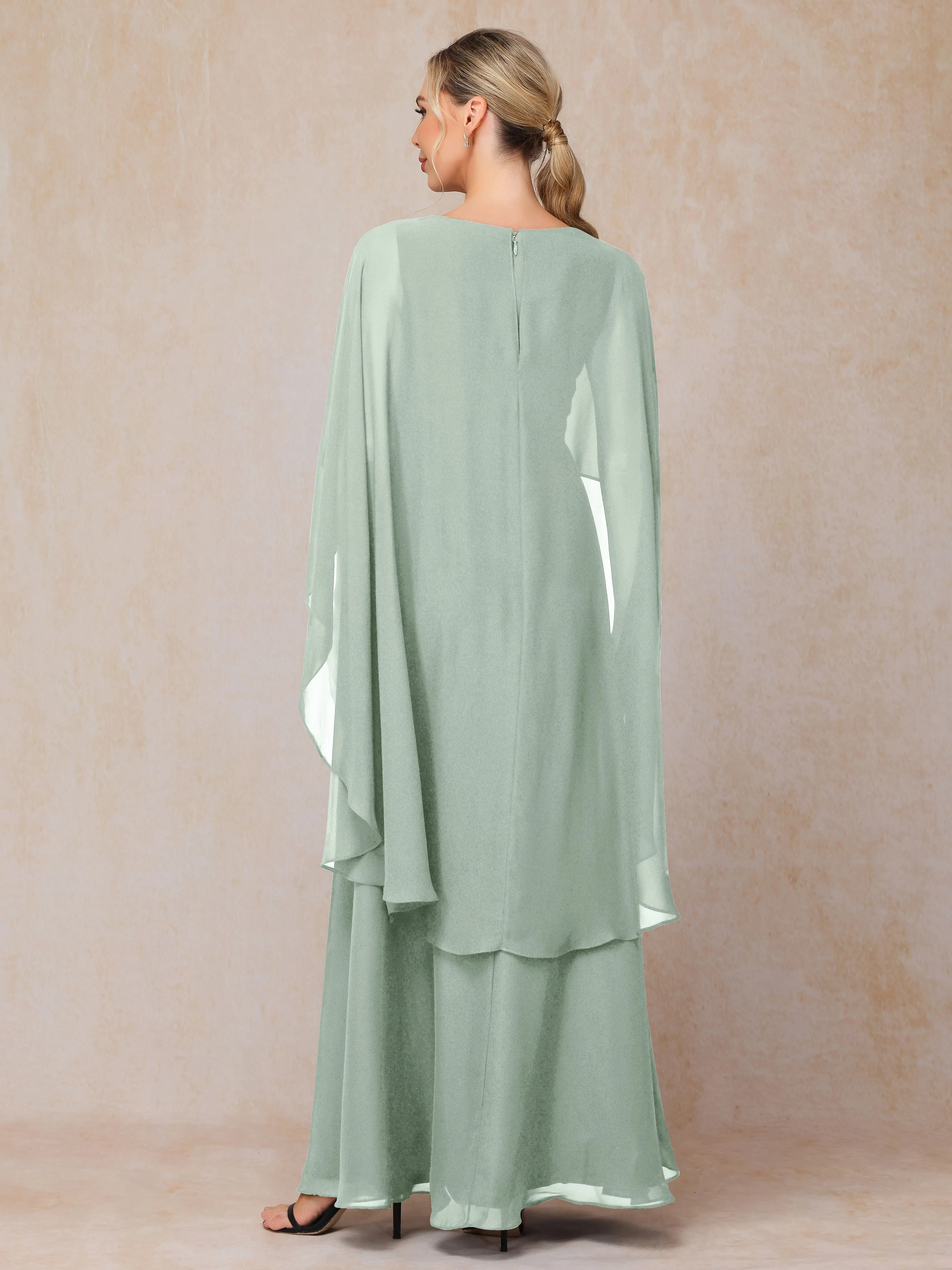A-line Scoop Long Chiffon Mother of the Bride Dress With Beading Pleated