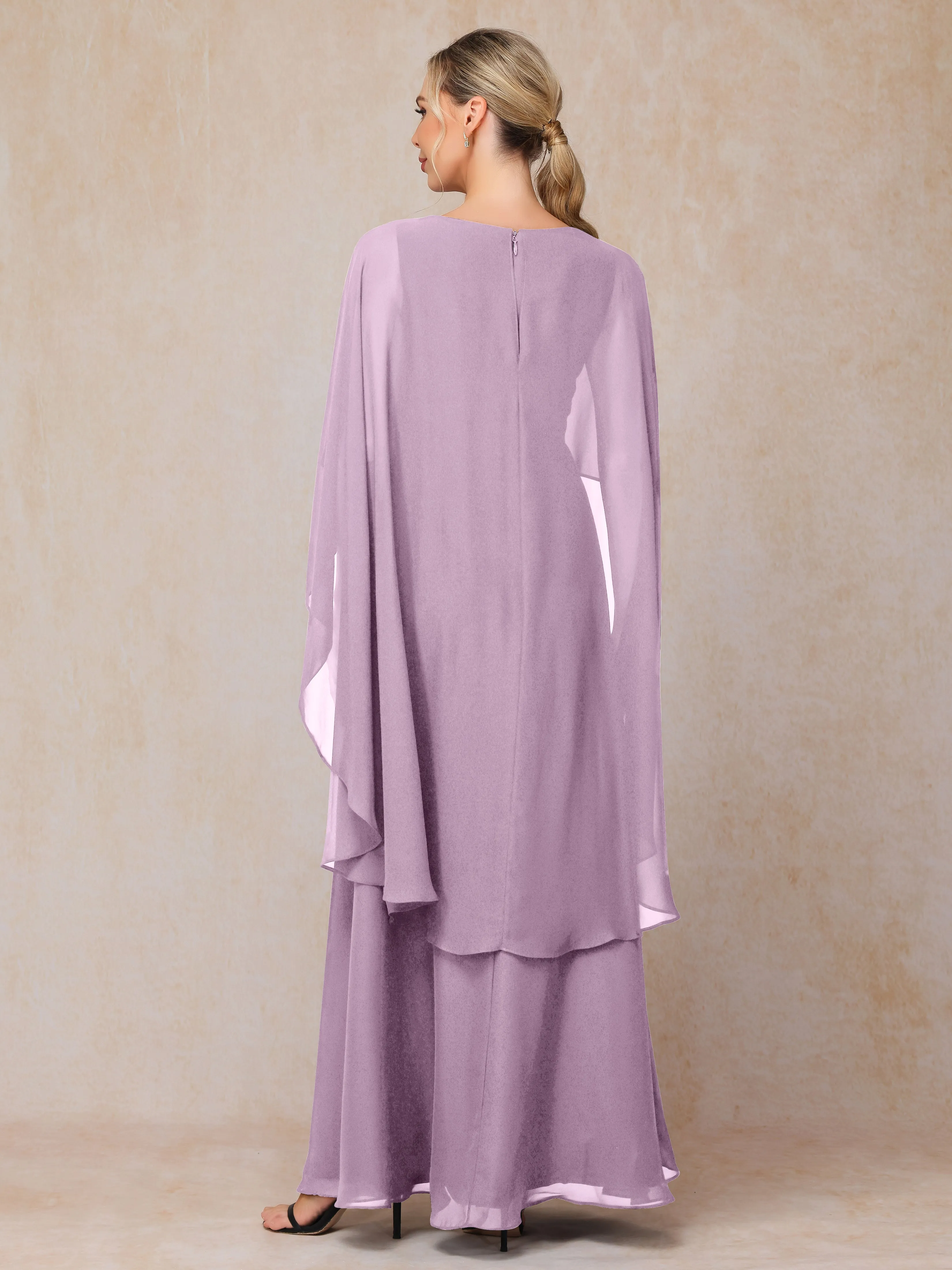 A-line Scoop Long Chiffon Mother of the Bride Dress With Beading Pleated
