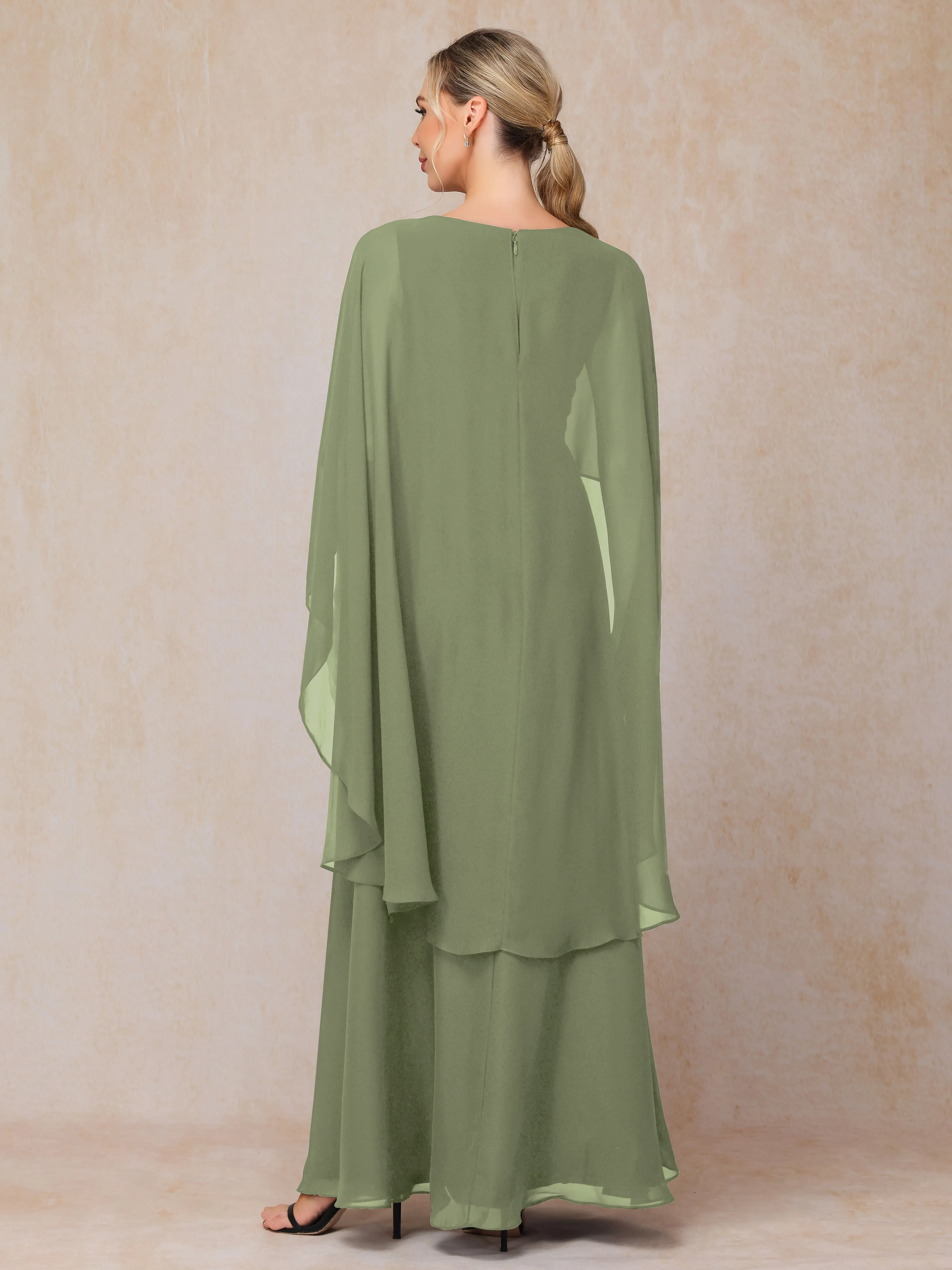 A-line Scoop Long Chiffon Mother of the Bride Dress With Beading Pleated
