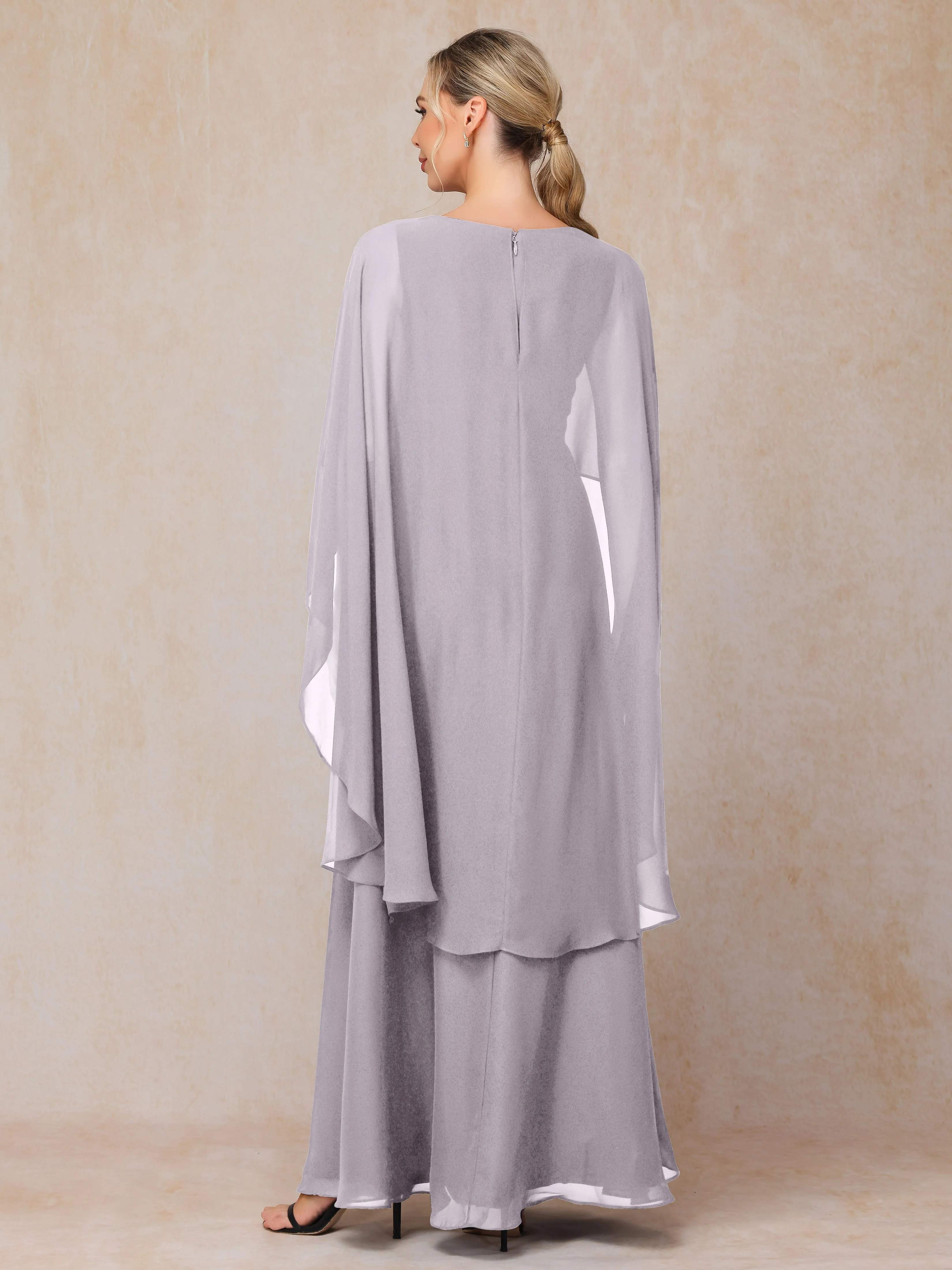 A-line Scoop Long Chiffon Mother of the Bride Dress With Beading Pleated