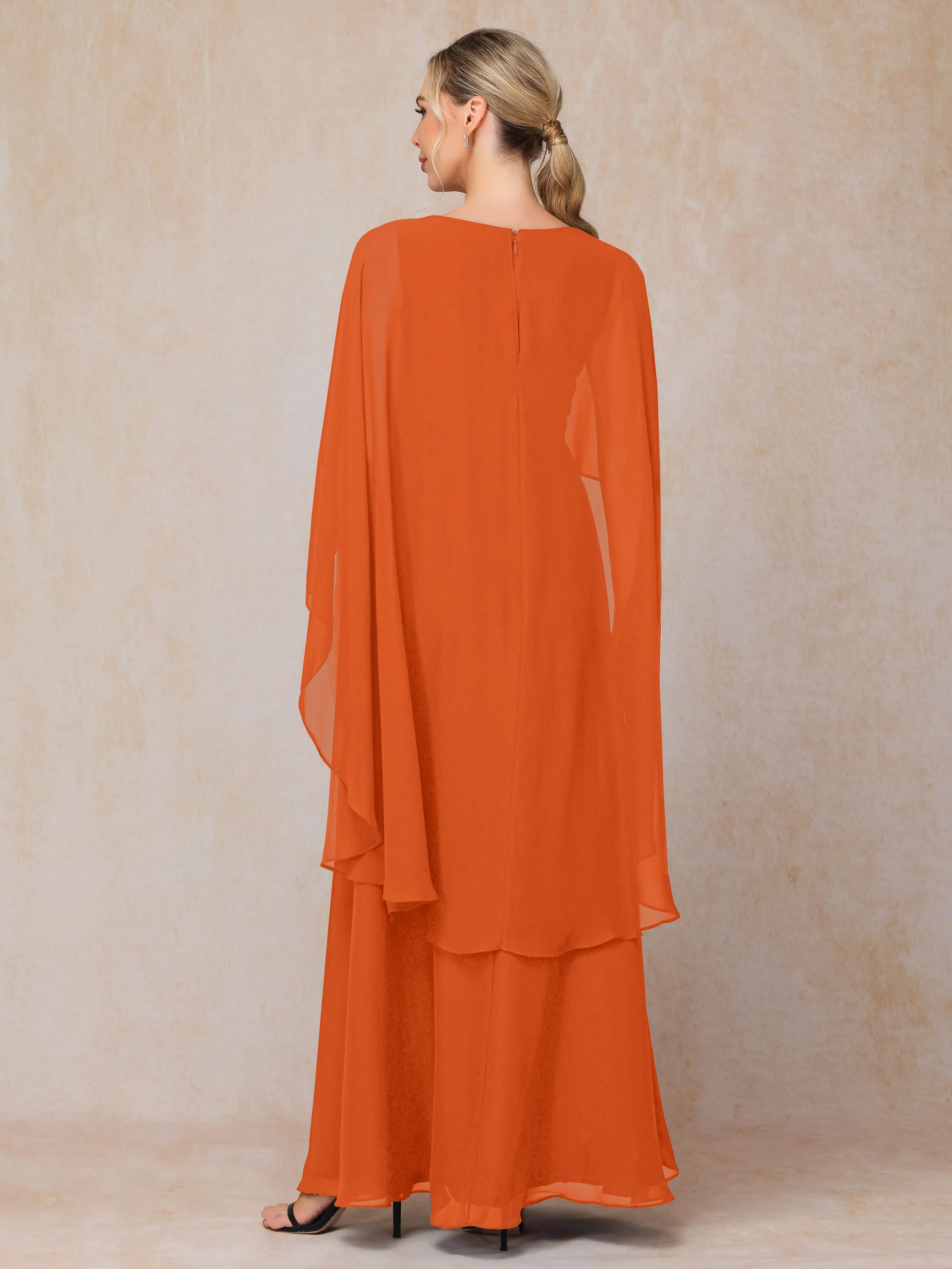 A-line Scoop Long Chiffon Mother of the Bride Dress With Beading Pleated