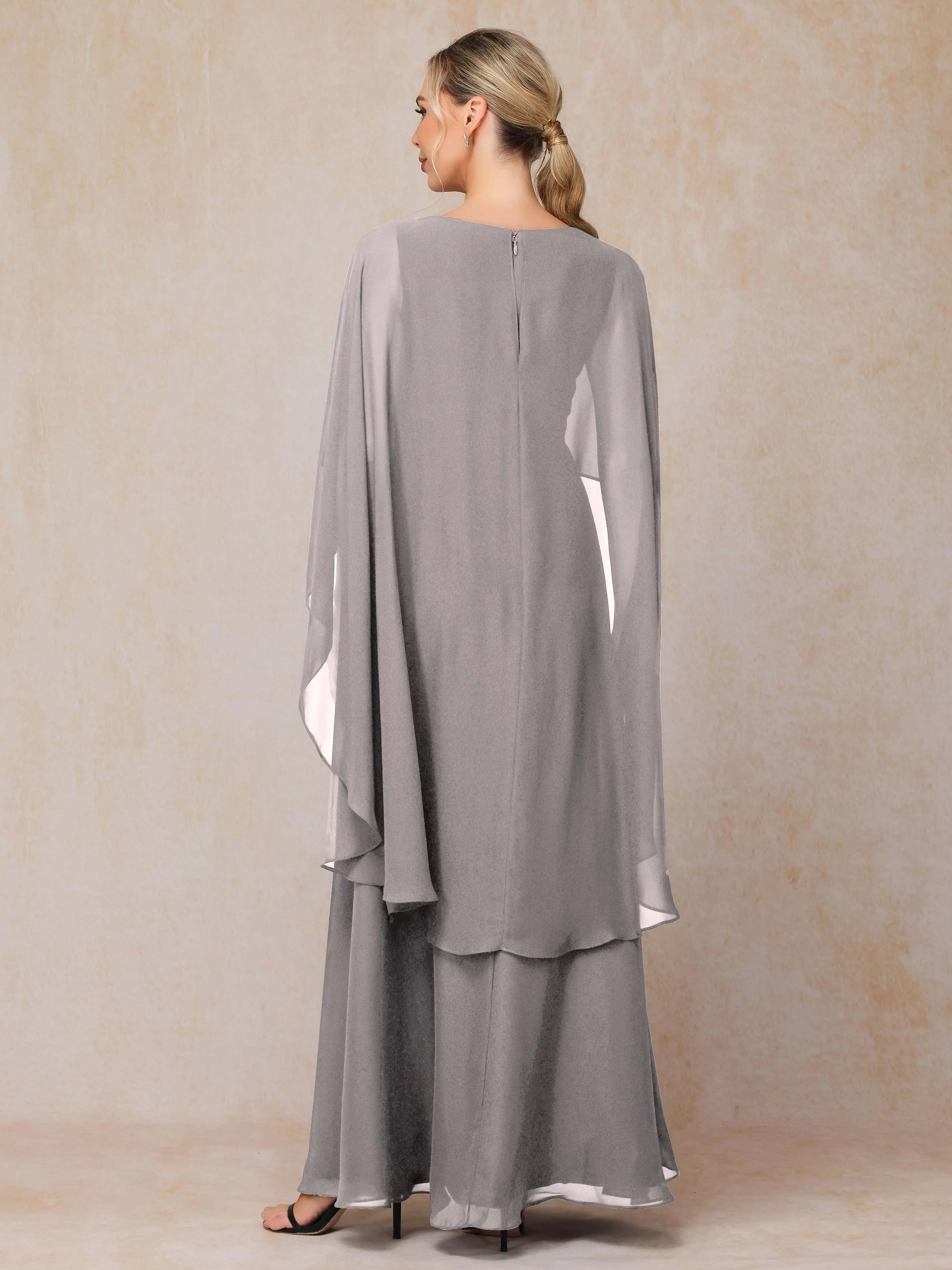 A-line Scoop Long Chiffon Mother of the Bride Dress With Beading Pleated