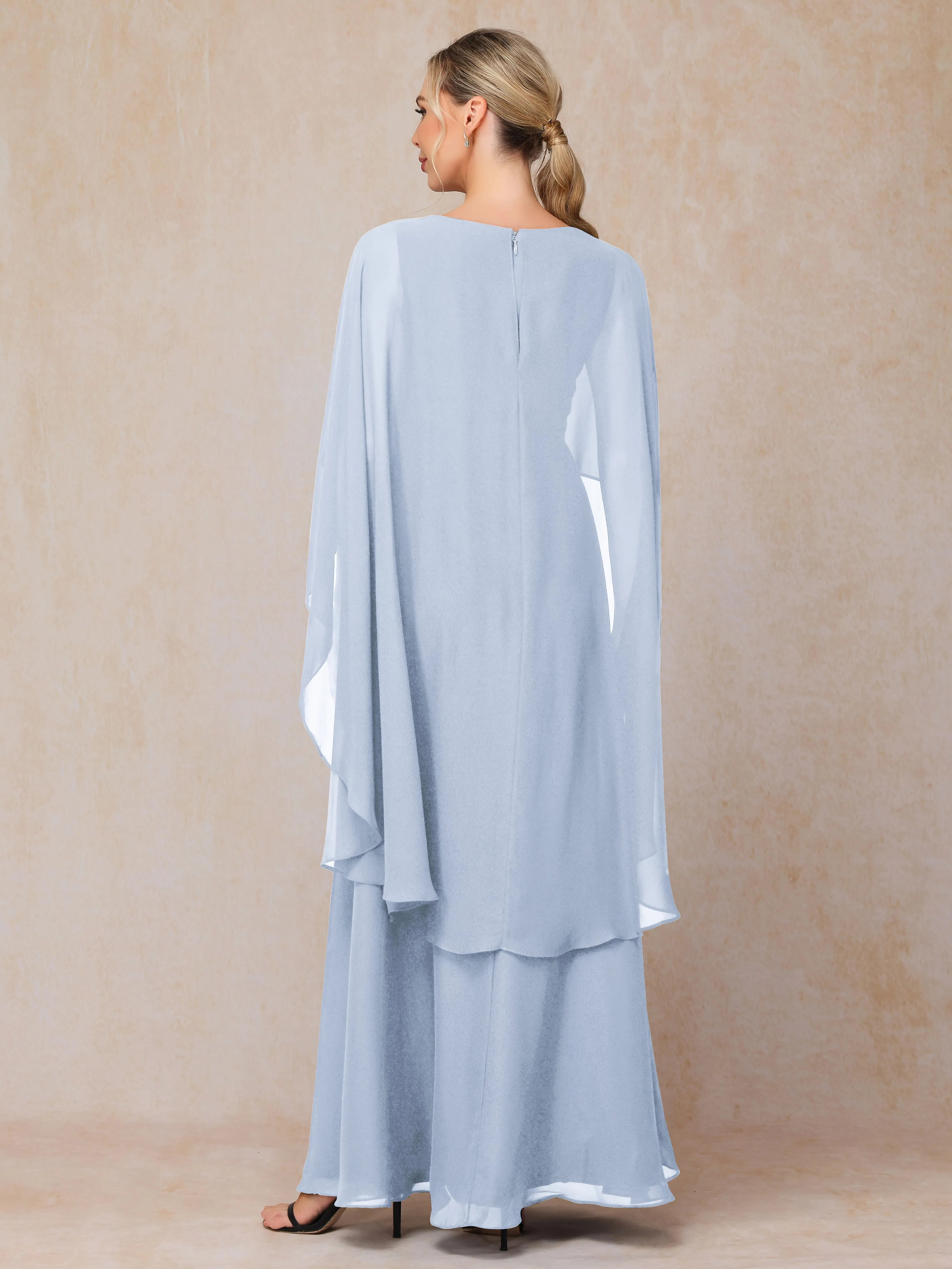 A-line Scoop Long Chiffon Mother of the Bride Dress With Beading Pleated
