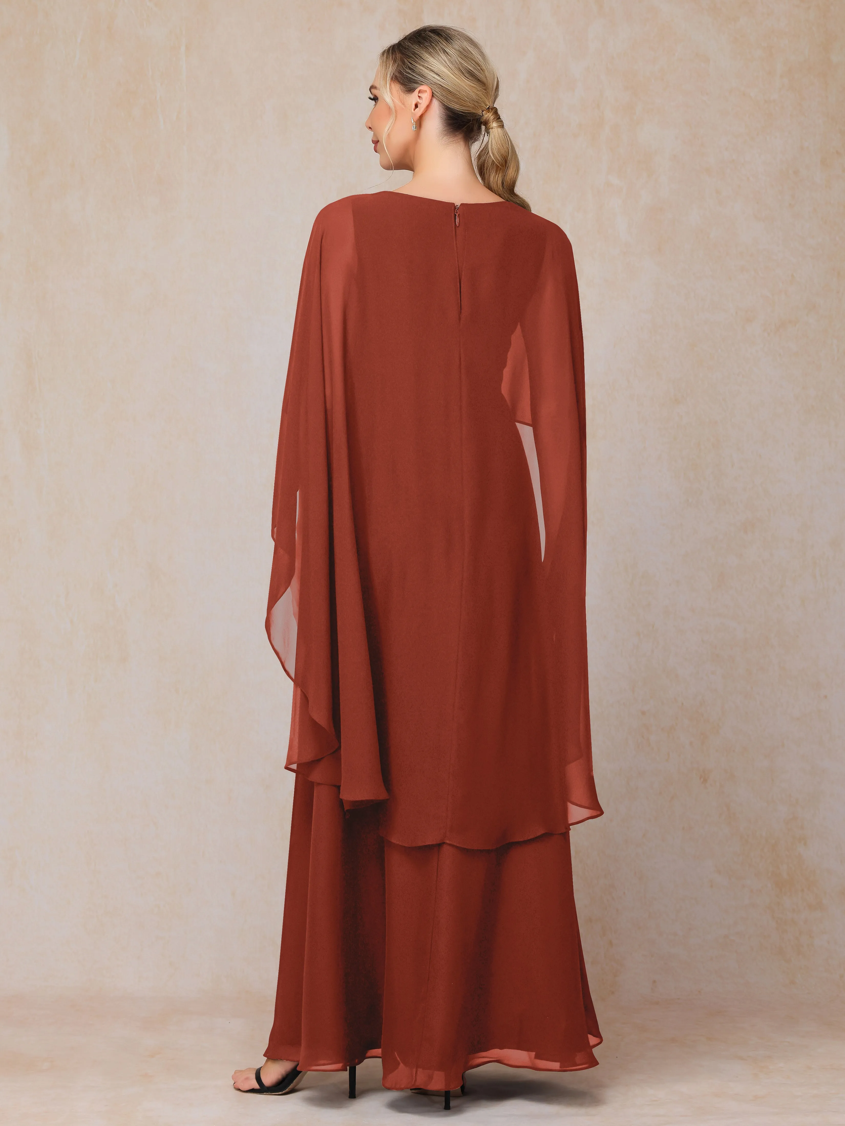 A-line Scoop Long Chiffon Mother of the Bride Dress With Beading Pleated