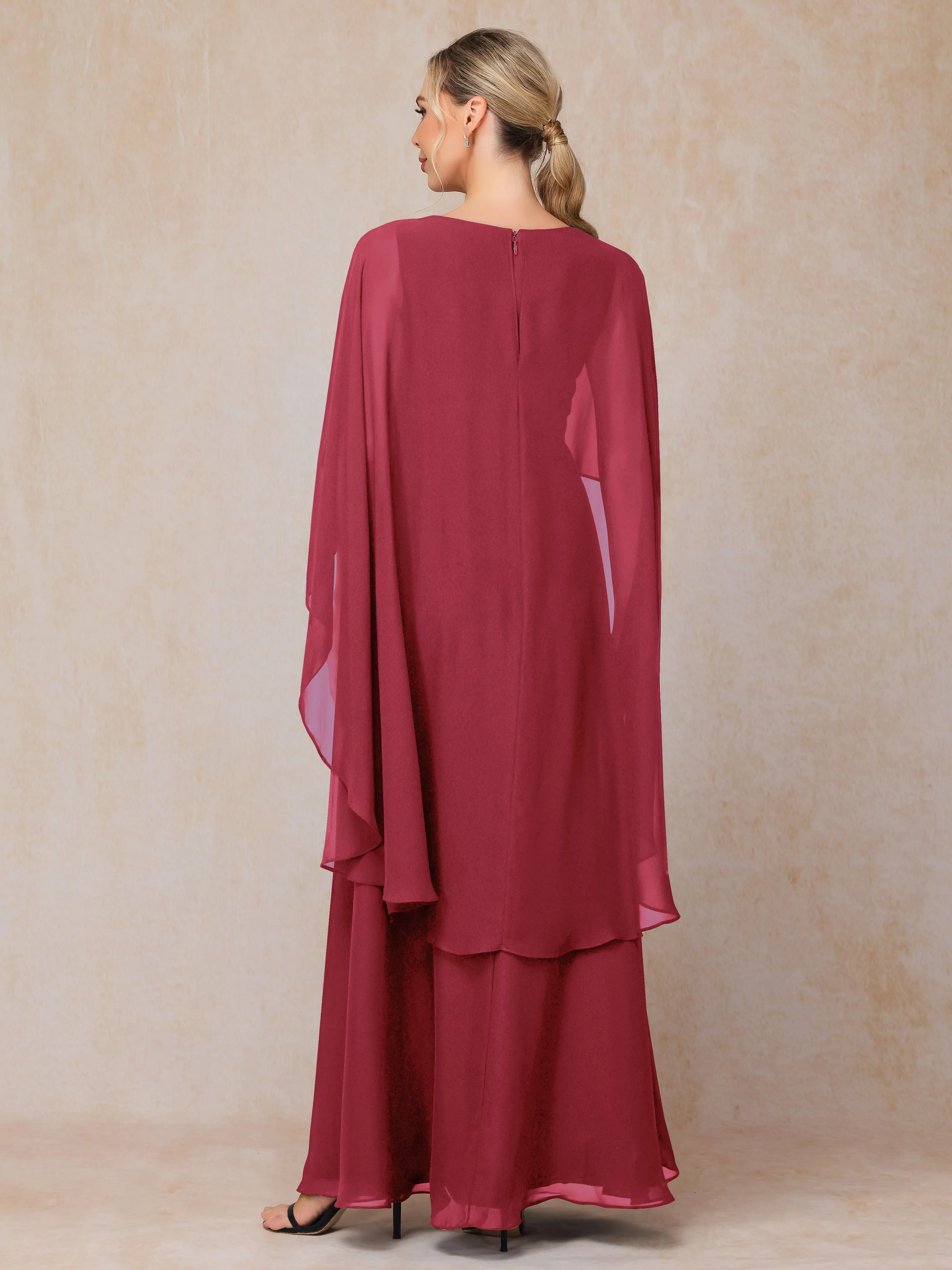 A-line Scoop Long Chiffon Mother of the Bride Dress With Beading Pleated