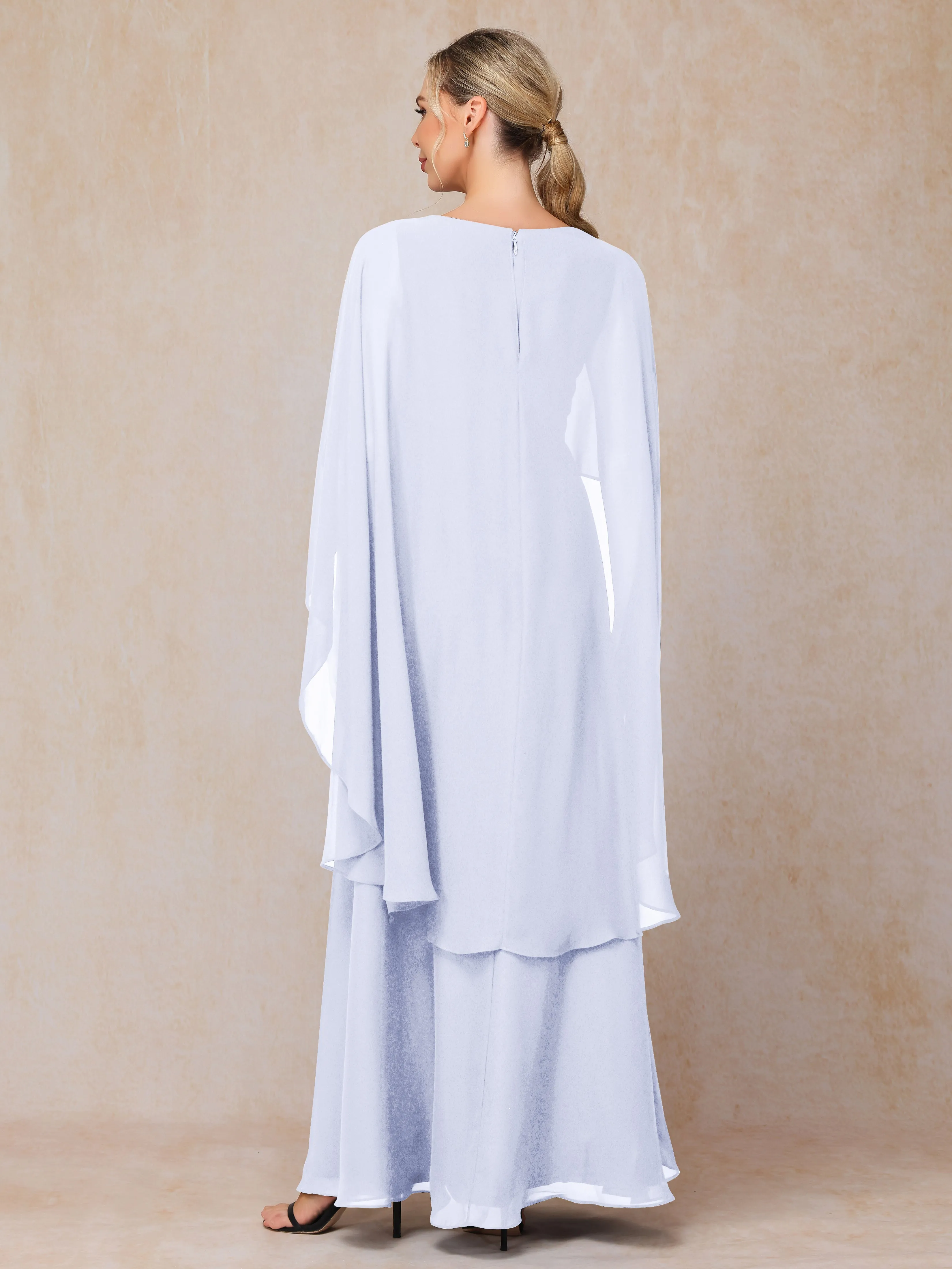 A-line Scoop Long Chiffon Mother of the Bride Dress With Beading Pleated