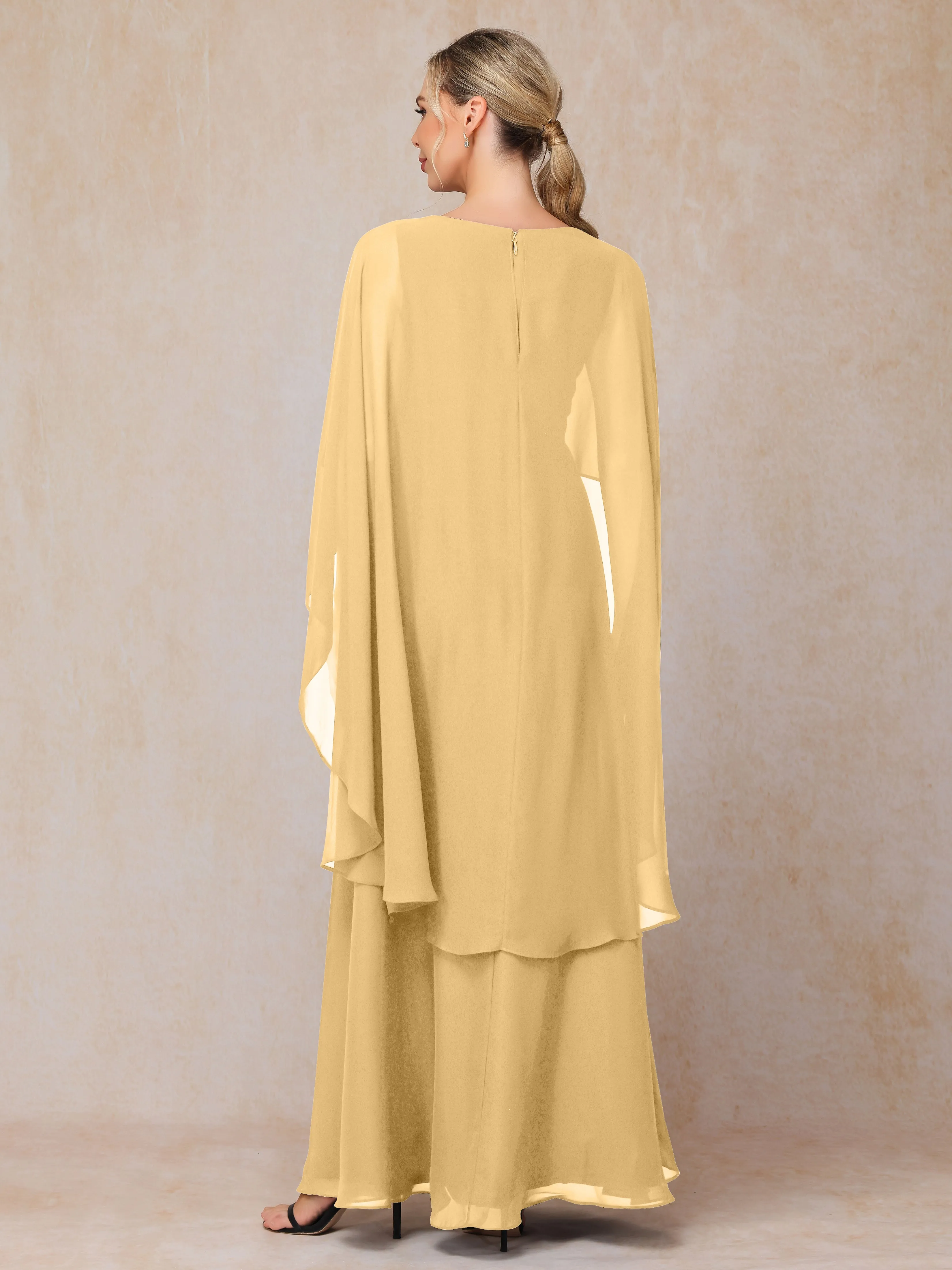 A-line Scoop Long Chiffon Mother of the Bride Dress With Beading Pleated