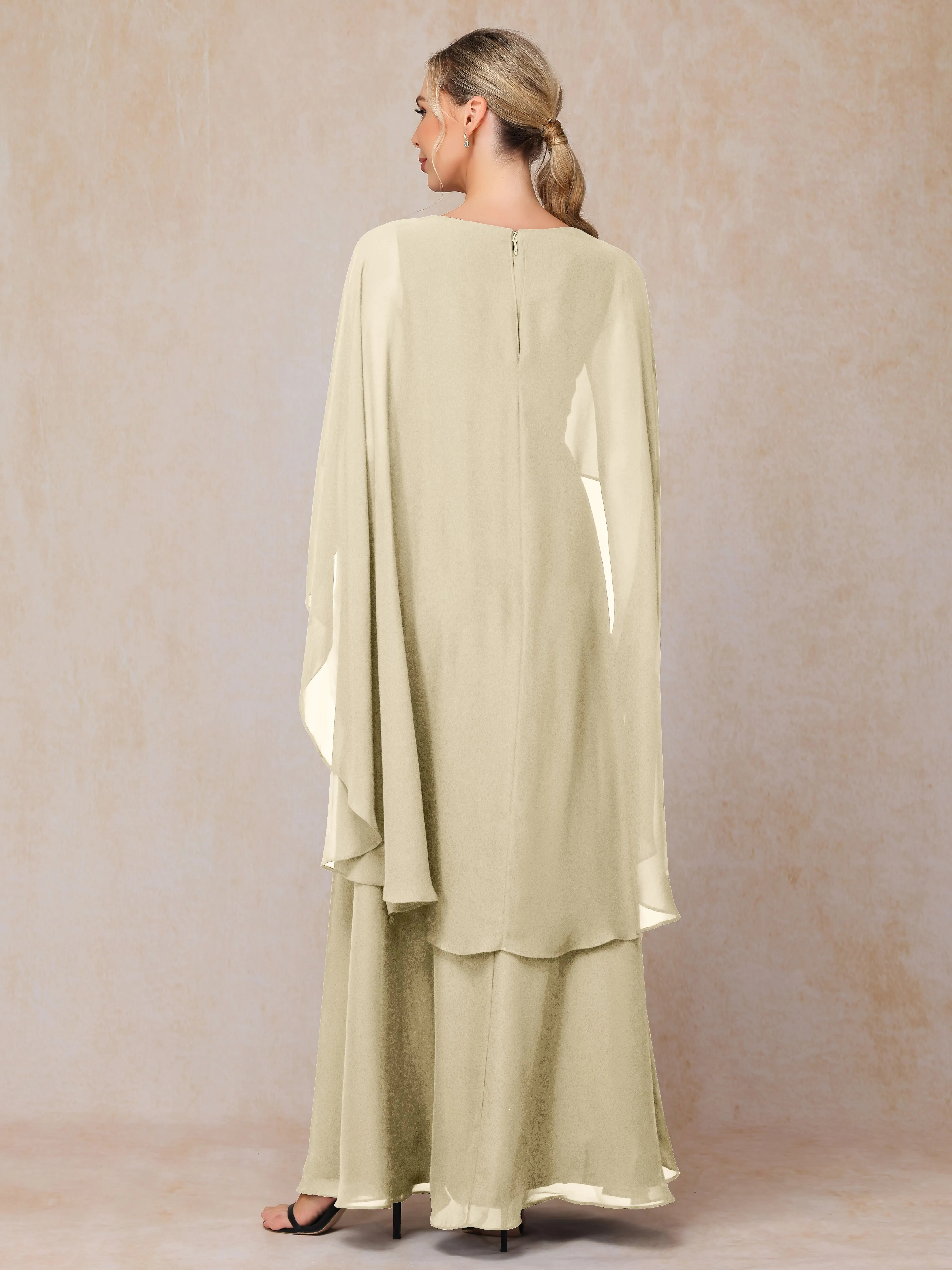 A-line Scoop Long Chiffon Mother of the Bride Dress With Beading Pleated