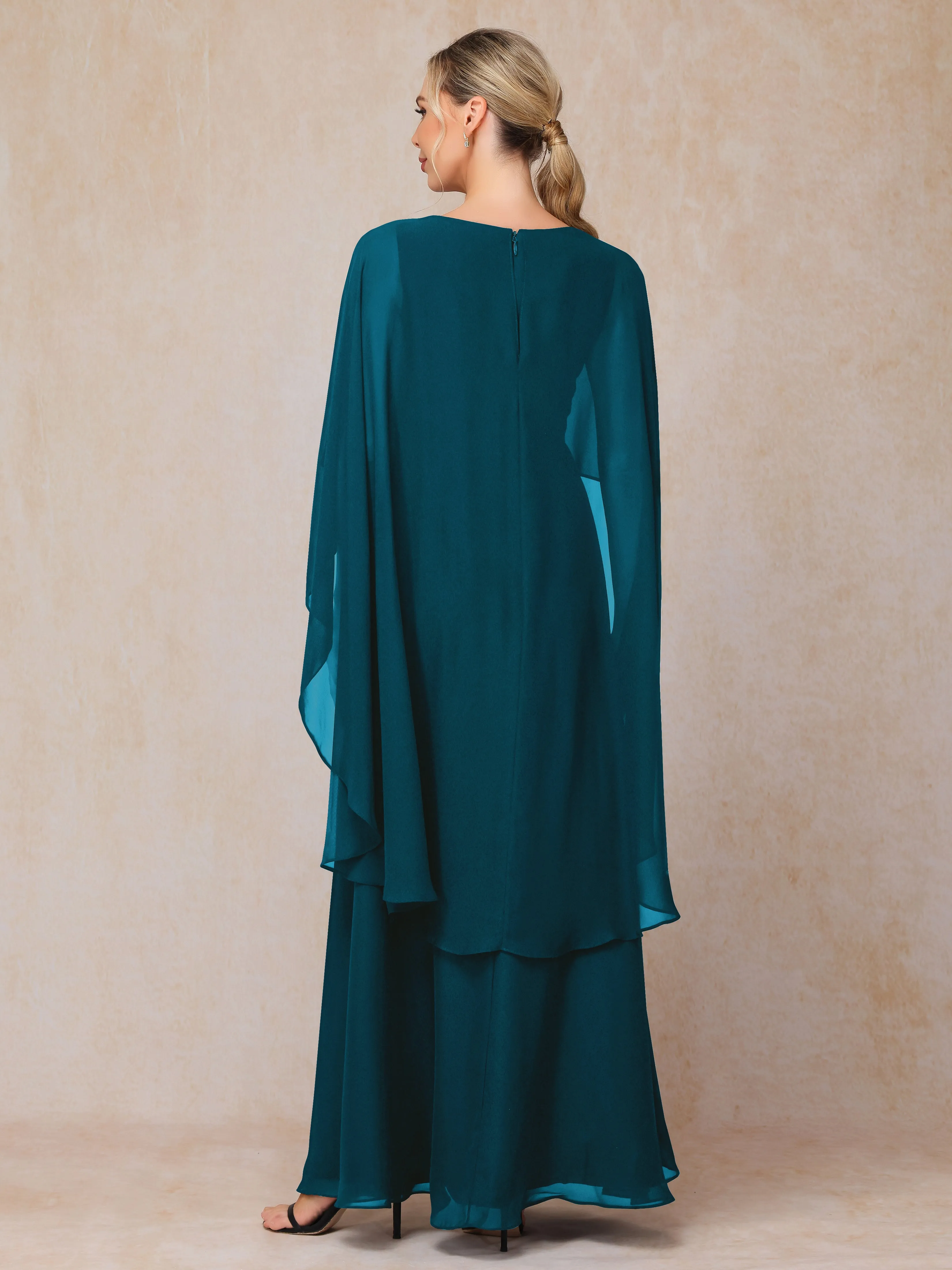 A-line Scoop Long Chiffon Mother of the Bride Dress With Beading Pleated