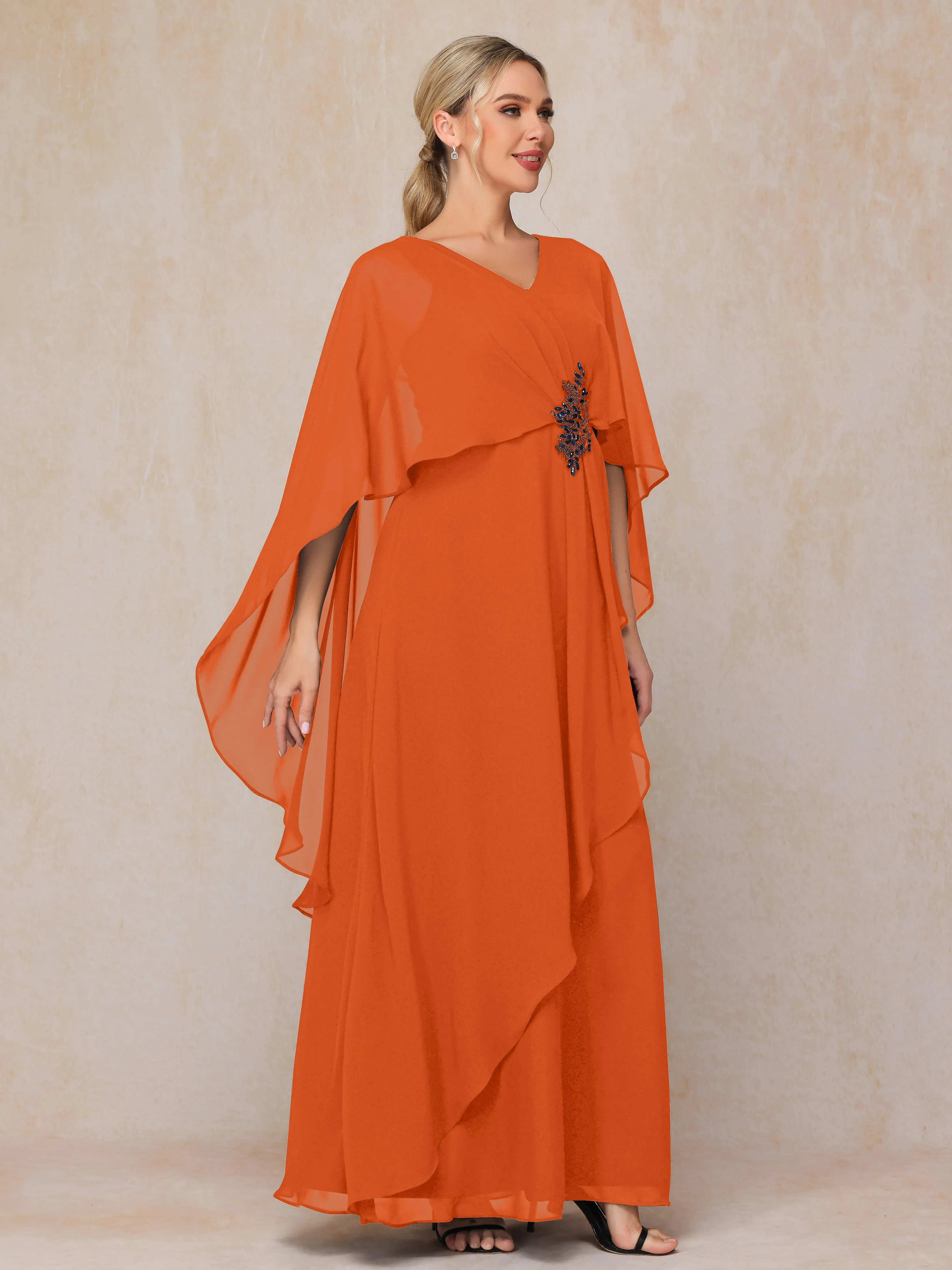 A-line Scoop Long Chiffon Mother of the Bride Dress With Beading Pleated