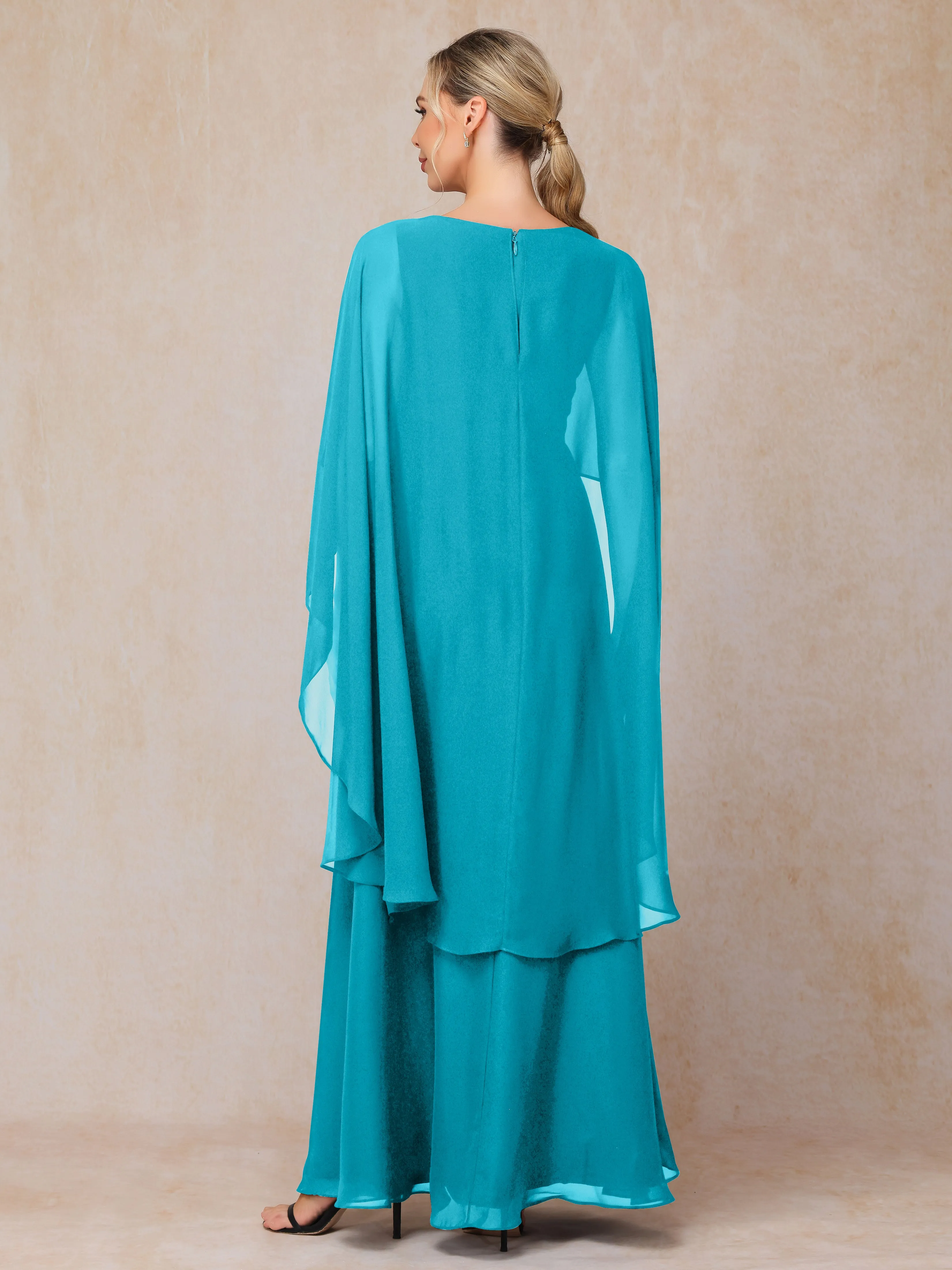 A-line Scoop Long Chiffon Mother of the Bride Dress With Beading Pleated