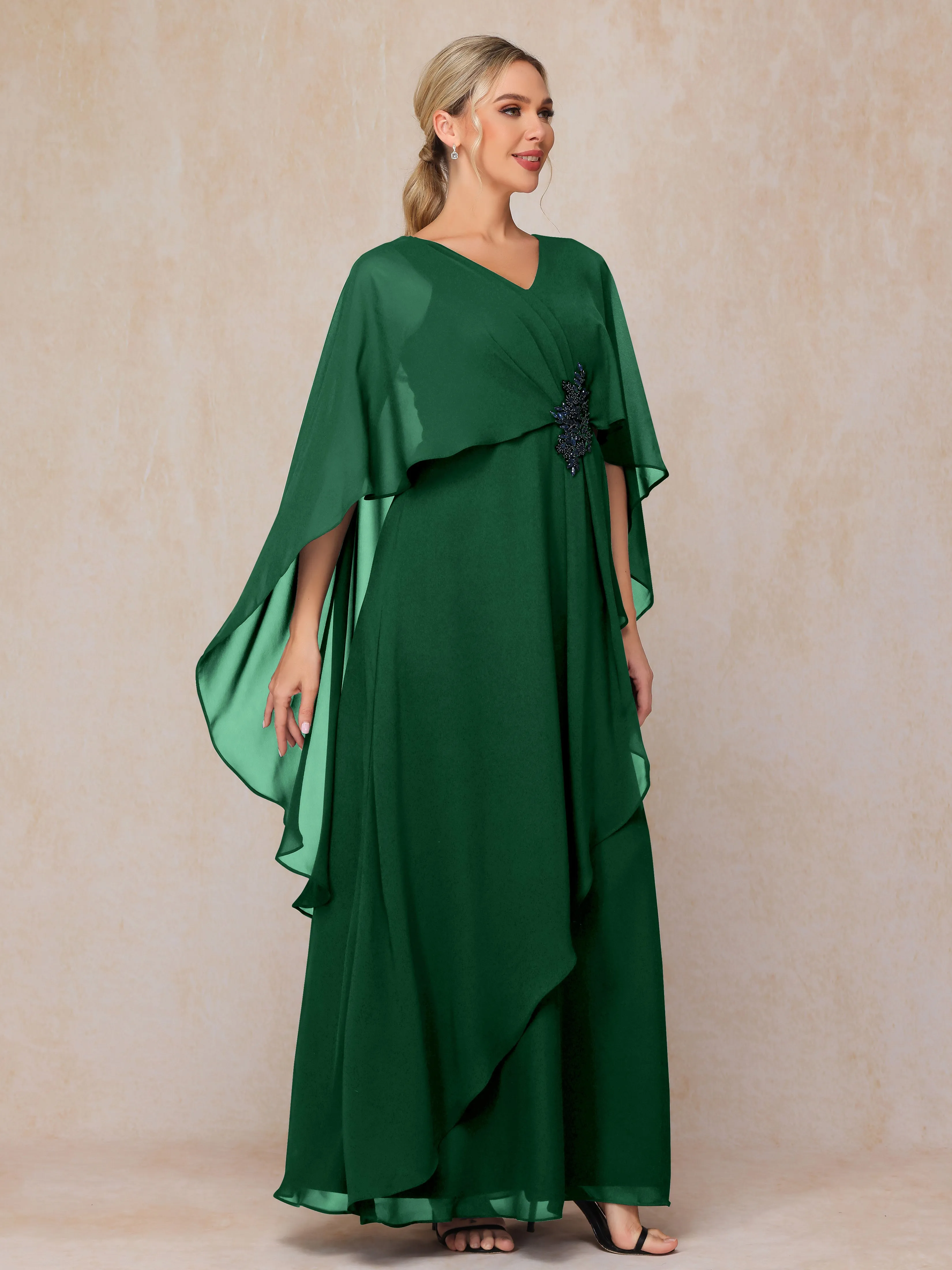 A-line Scoop Long Chiffon Mother of the Bride Dress With Beading Pleated