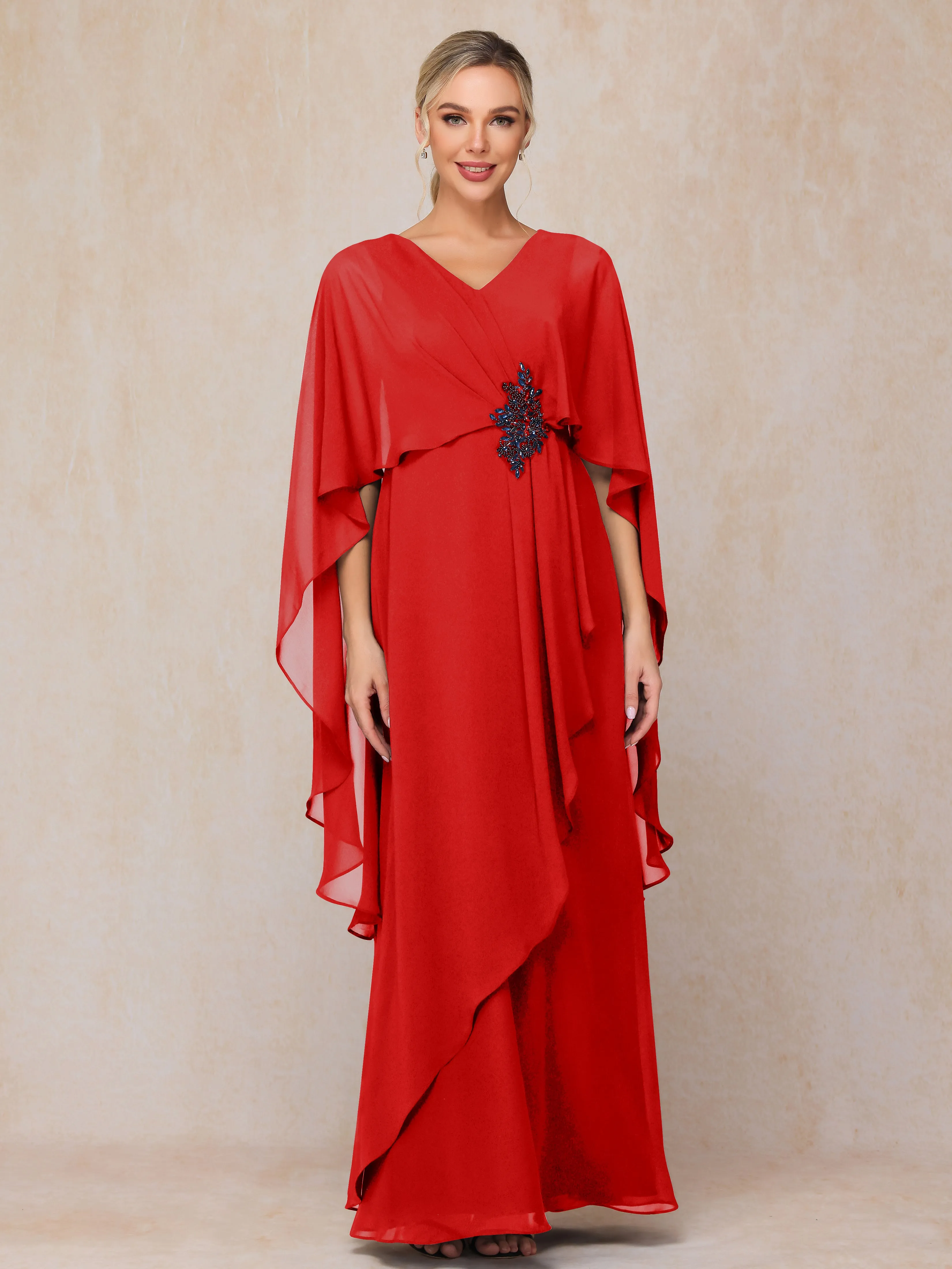 A-line Scoop Long Chiffon Mother of the Bride Dress With Beading Pleated