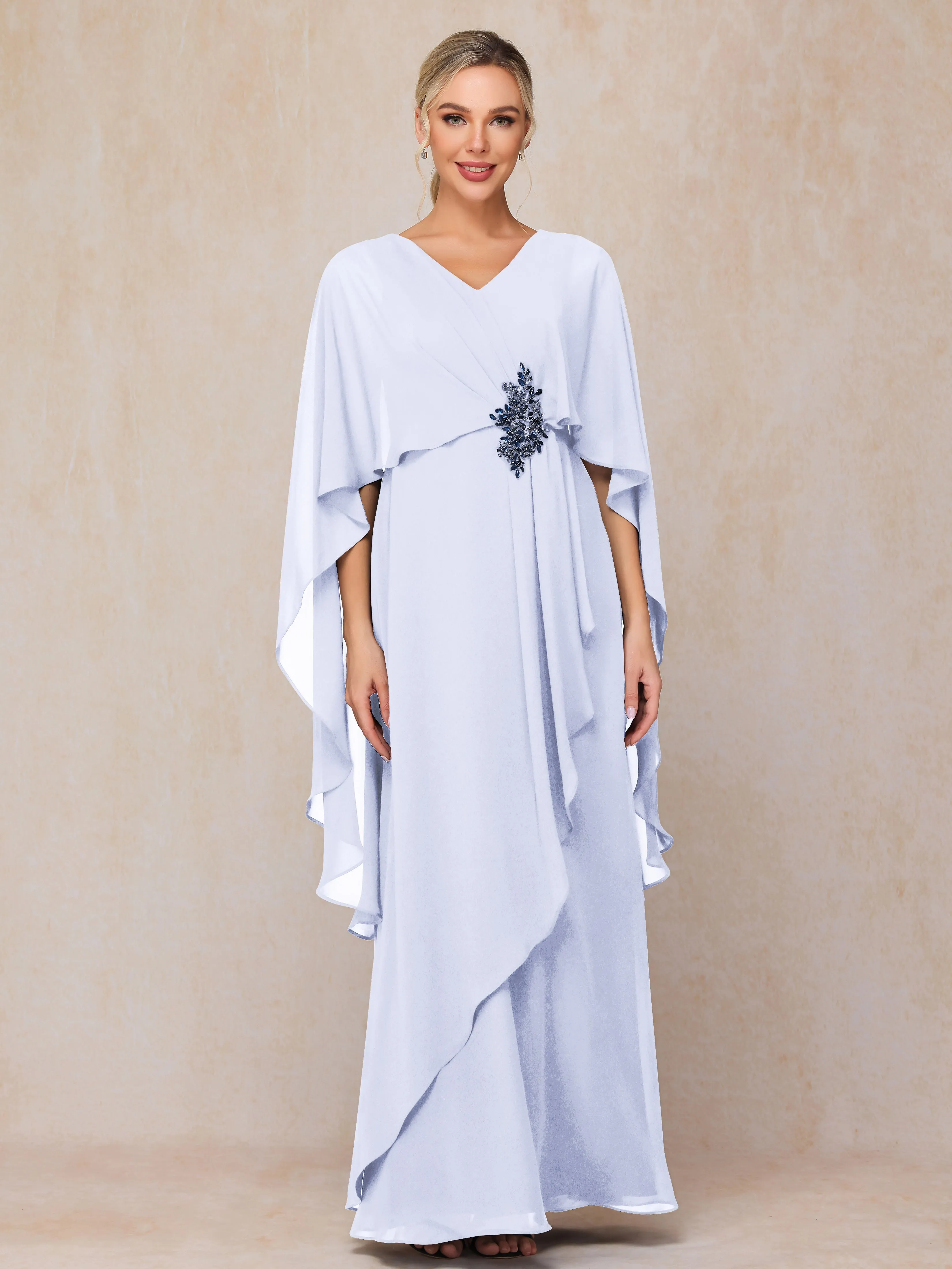 A-line Scoop Long Chiffon Mother of the Bride Dress With Beading Pleated