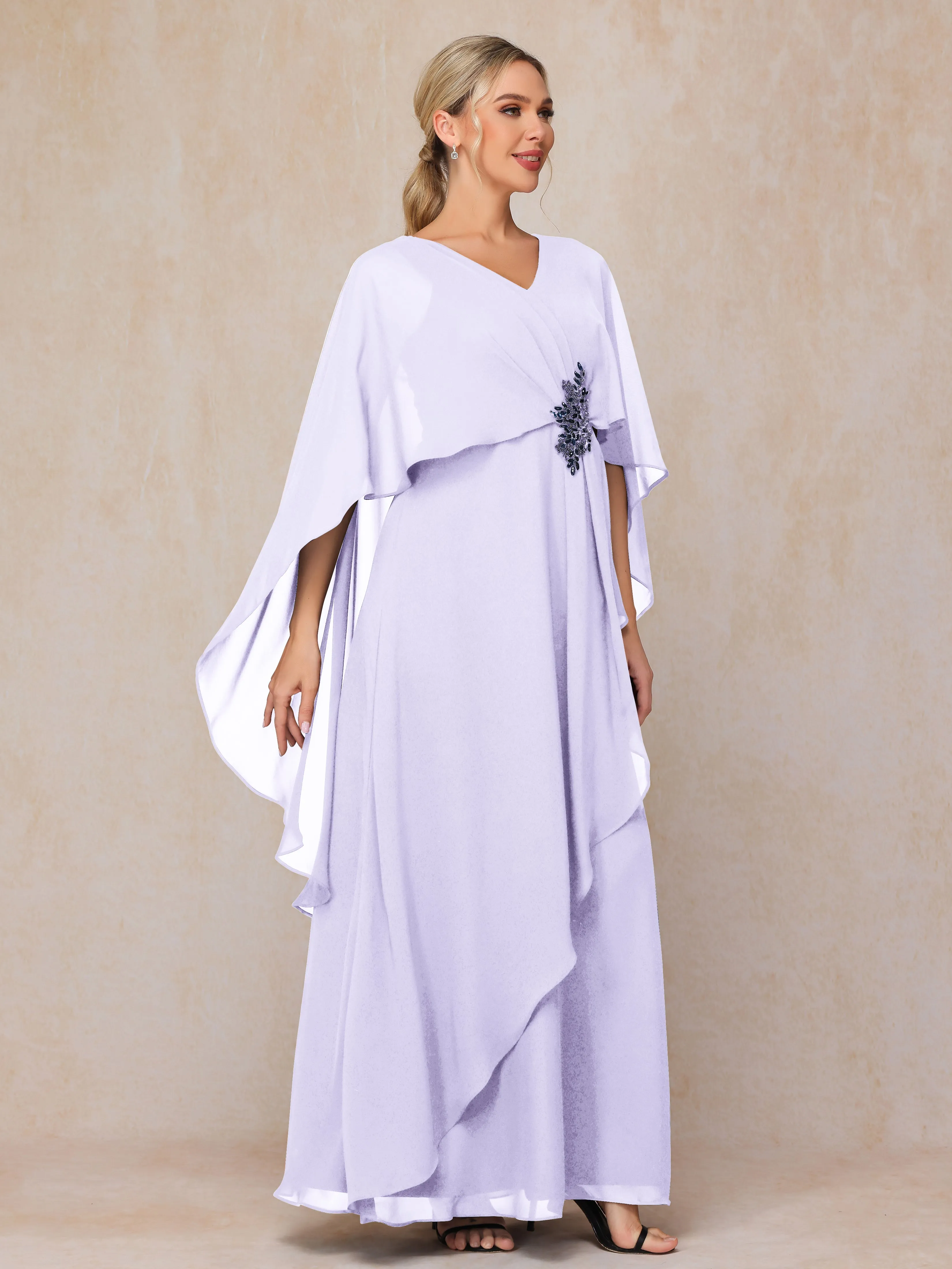 A-line Scoop Long Chiffon Mother of the Bride Dress With Beading Pleated