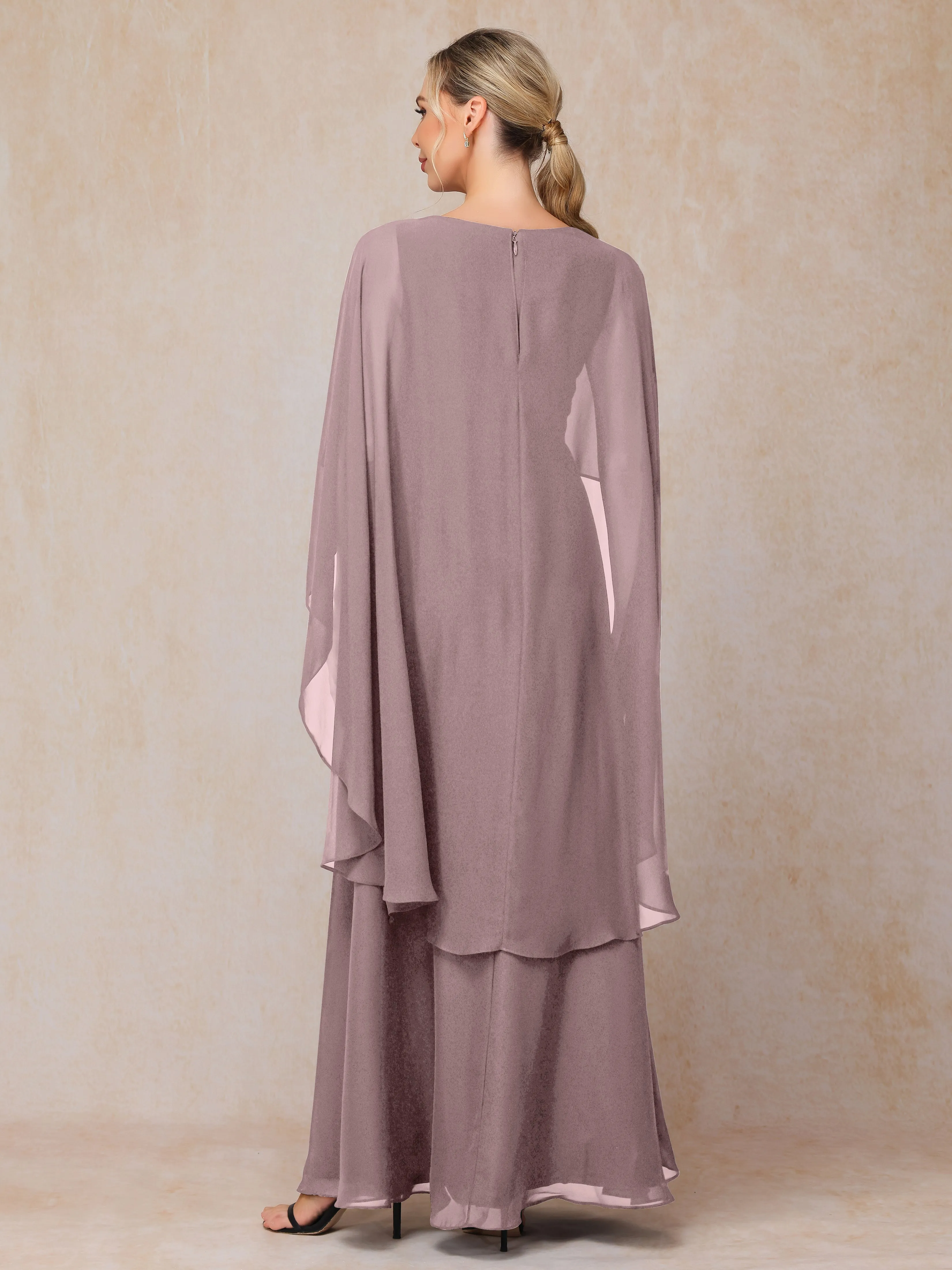 A-line Scoop Long Chiffon Mother of the Bride Dress With Beading Pleated