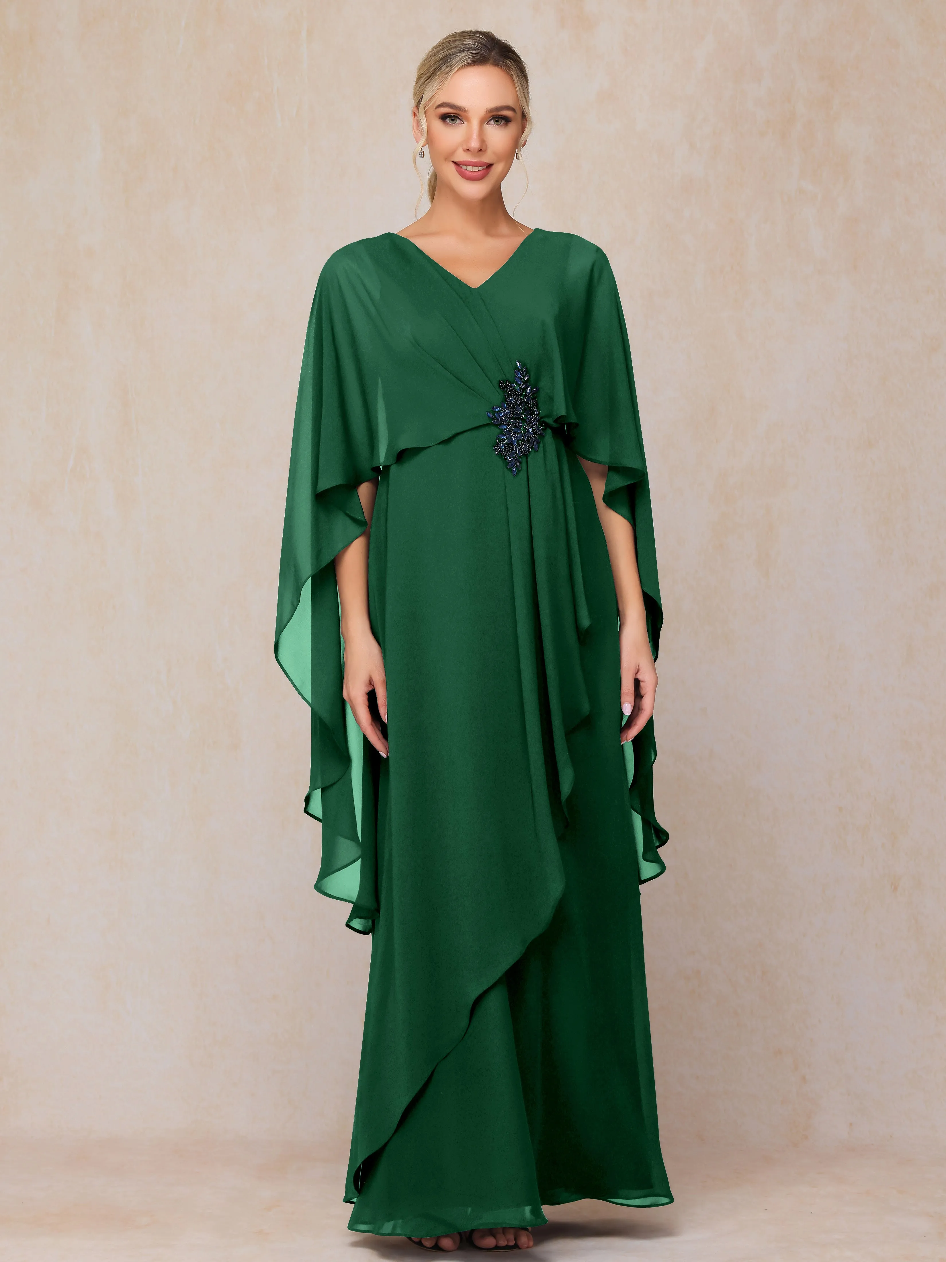 A-line Scoop Long Chiffon Mother of the Bride Dress With Beading Pleated